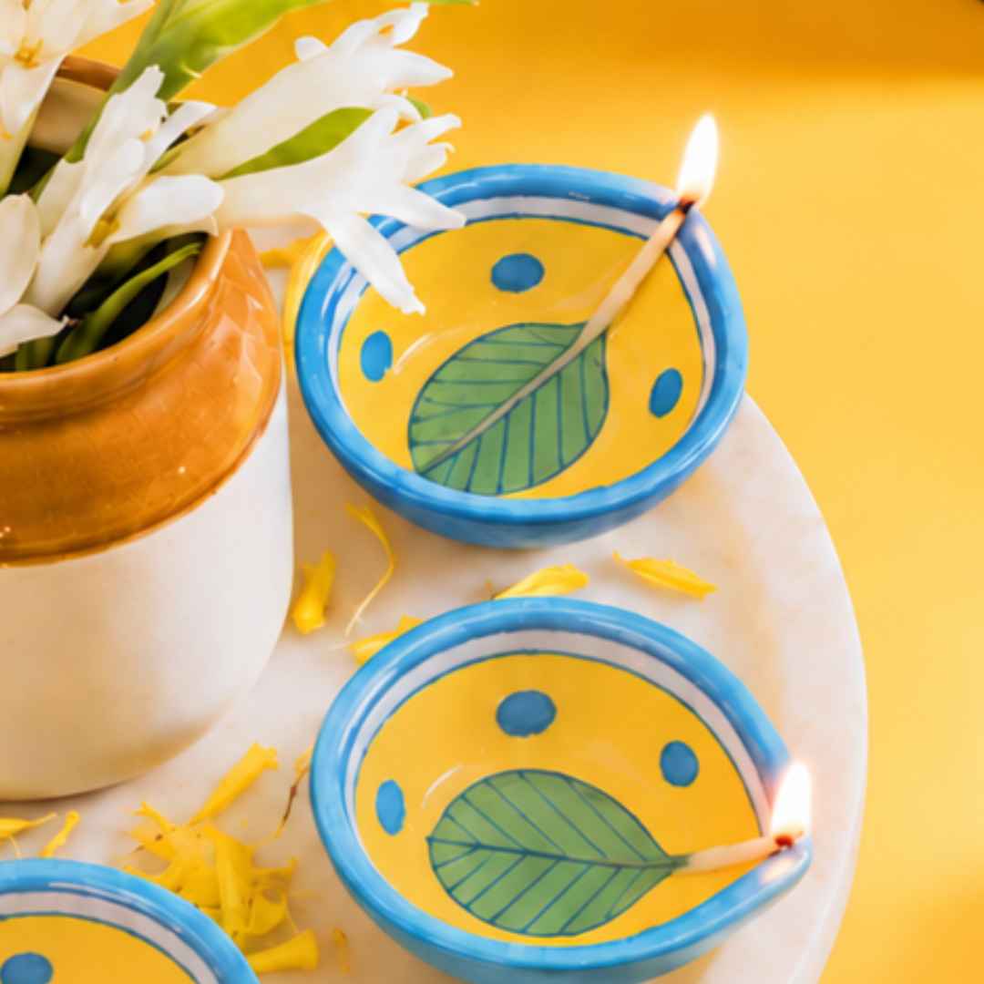 Jade Blue Pottery Diya (Set Of 5)