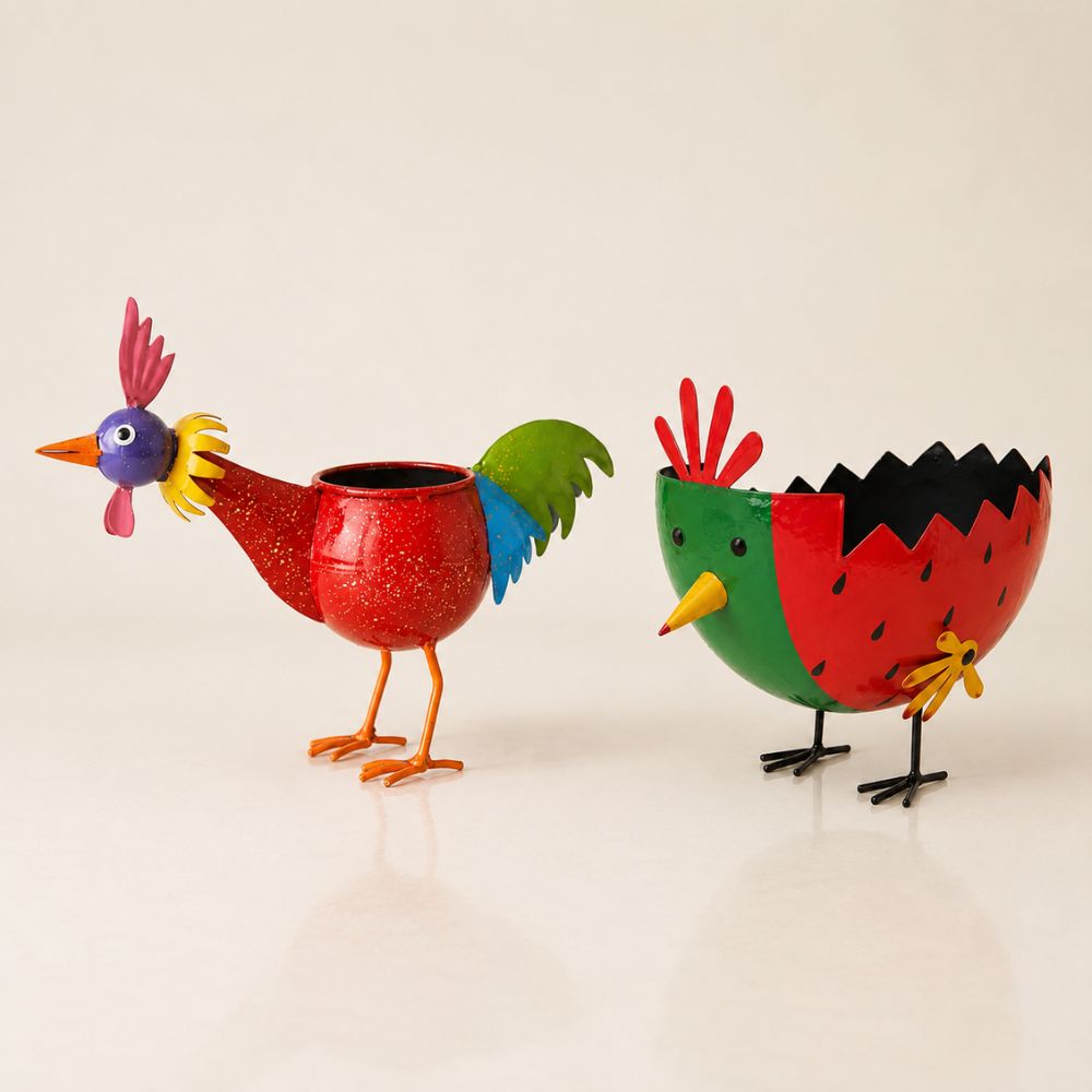 Quirky Planter Duo - Rooster & Mr. Melon