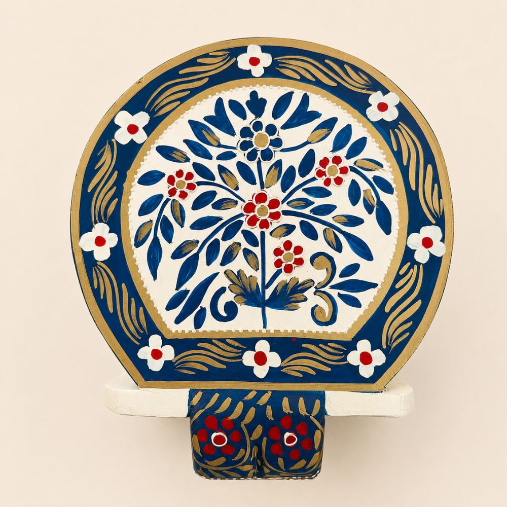 Royal Blue Handpainted Wooden Elephant Stool