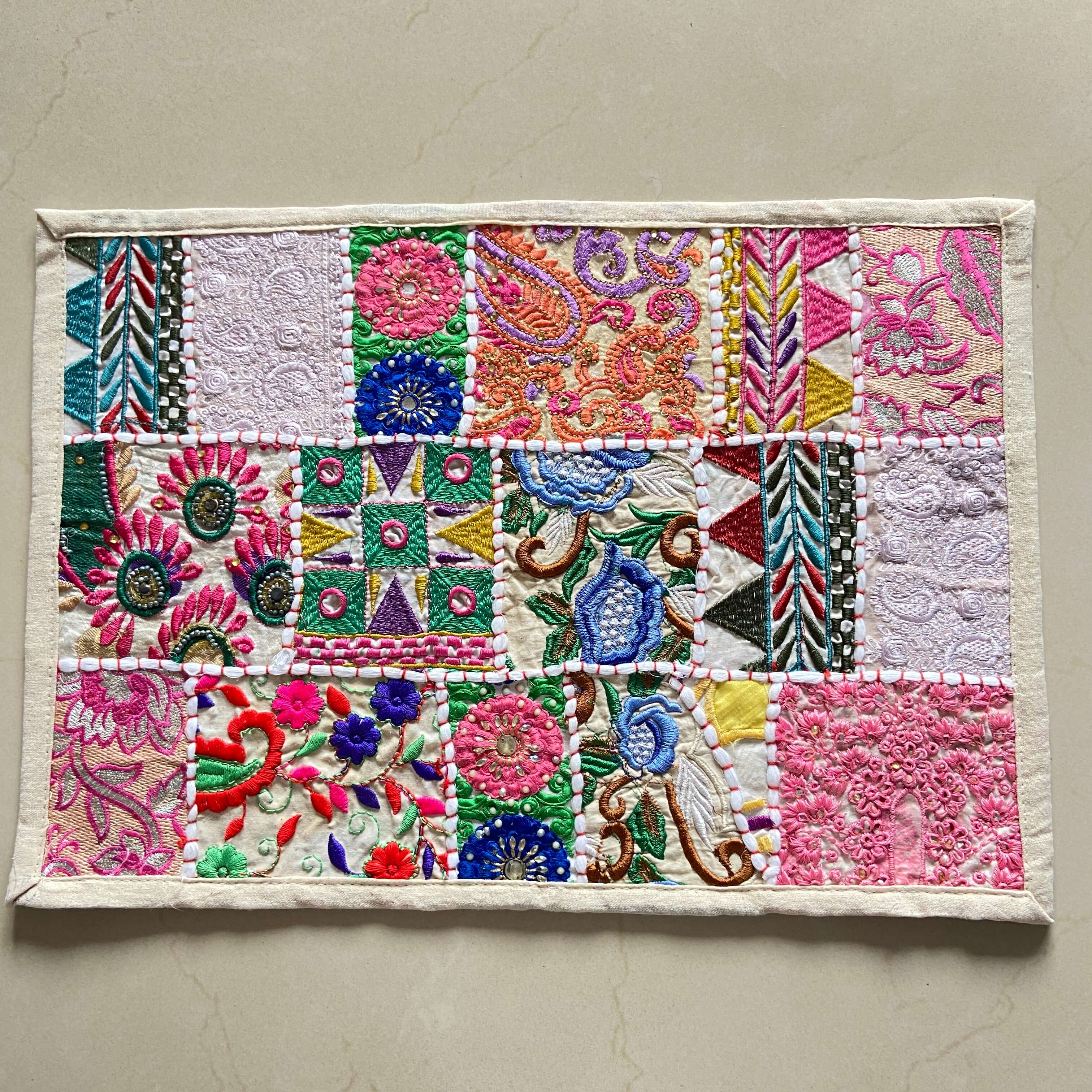 White Patchwork Table Mats (Set of 2)
