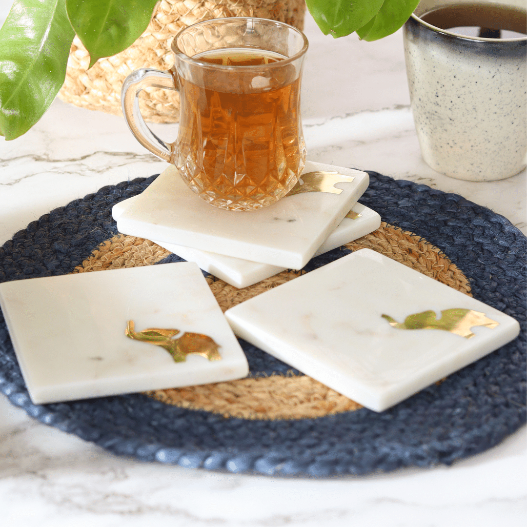 Atrangi Elephant Marble Coaster (Set Of 2)