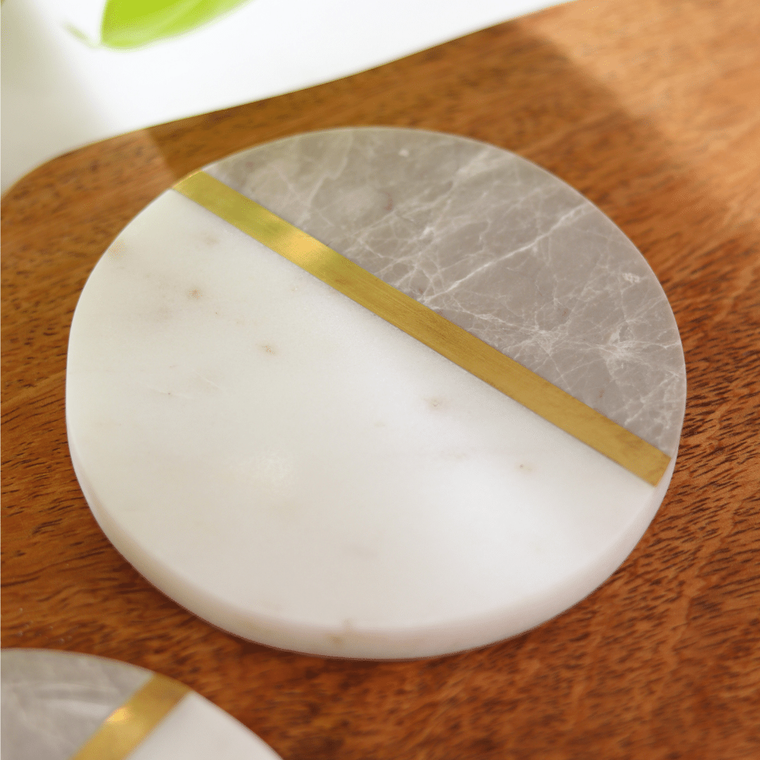 Atrangi Grey White Marble Coaster (Set Of 2)