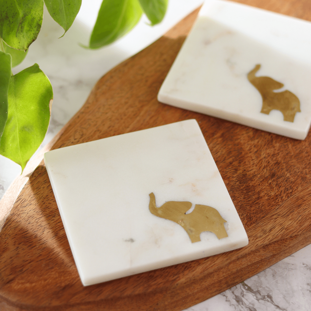 Atrangi Elephant Marble Coaster (Set Of 2)