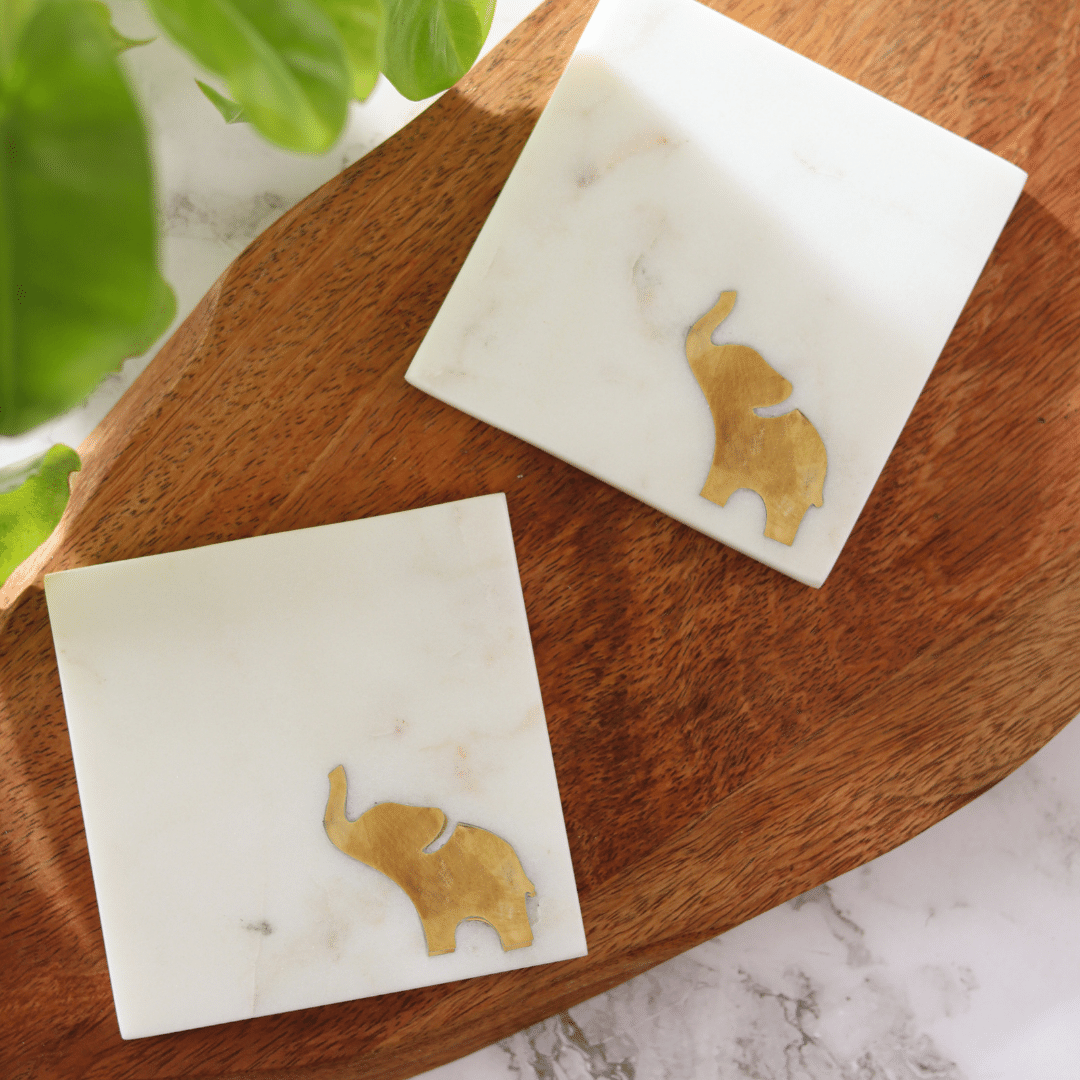 Atrangi Elephant Marble Coaster (Set Of 2)