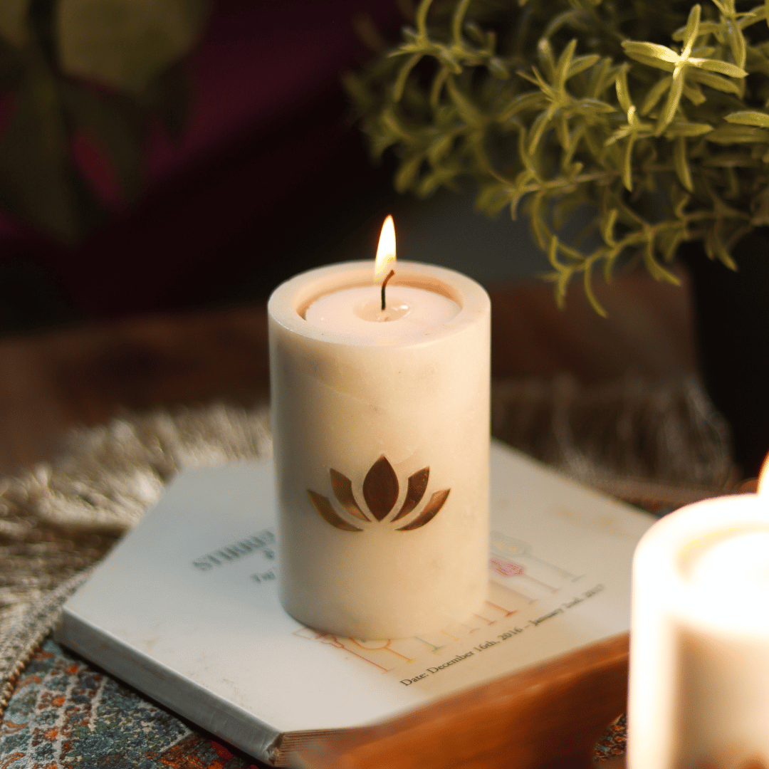 Atrangi Studio Lotus Marble Candle Holder