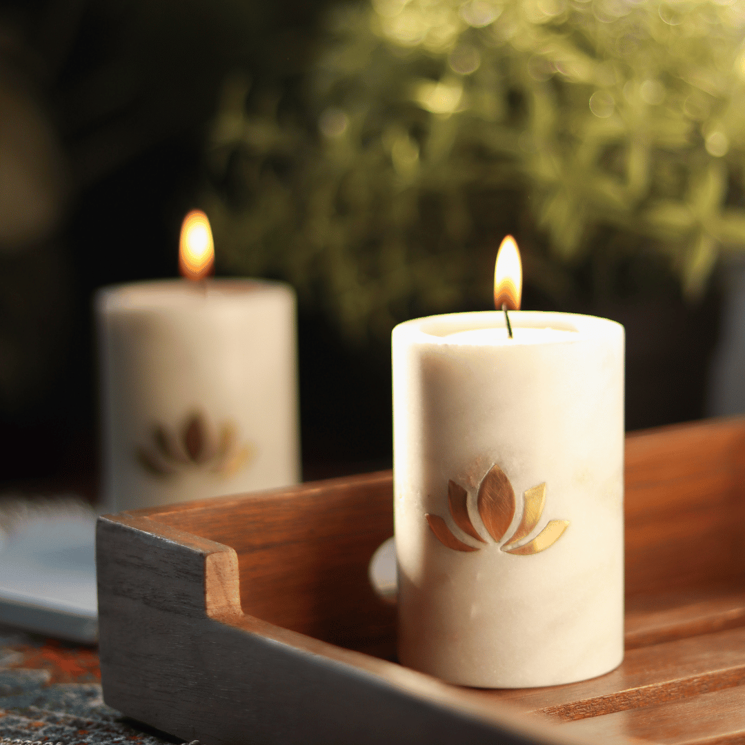 Atrangi Studio Lotus Marble Candle Holder