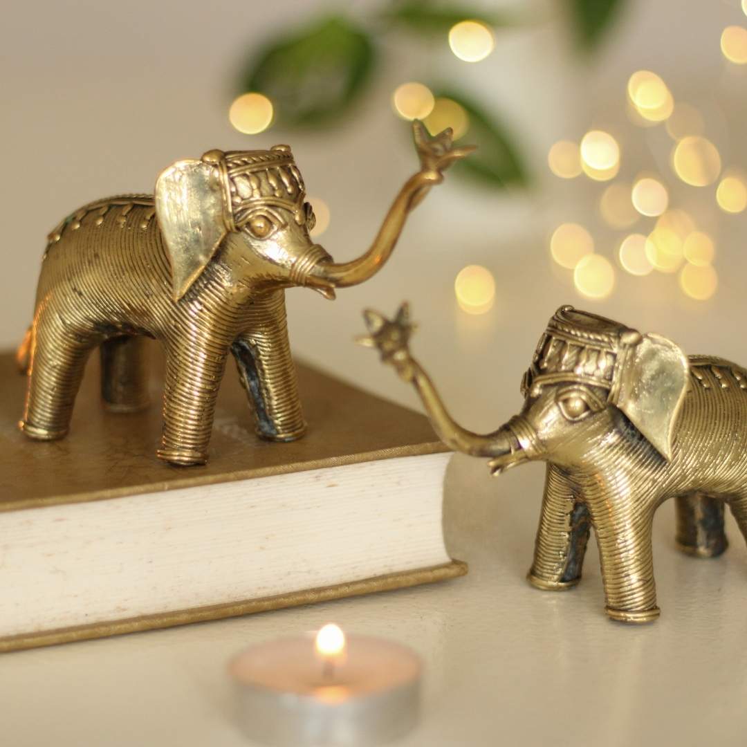 Atrangi Elephant Pair - Gold Colour - Dhokra Table Decor