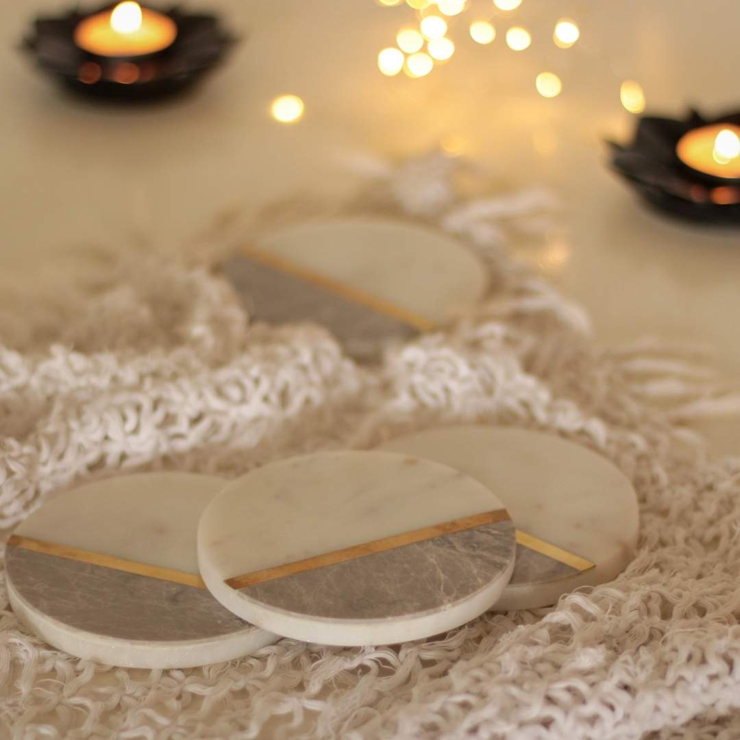 Atrangi Grey White Marble Coaster