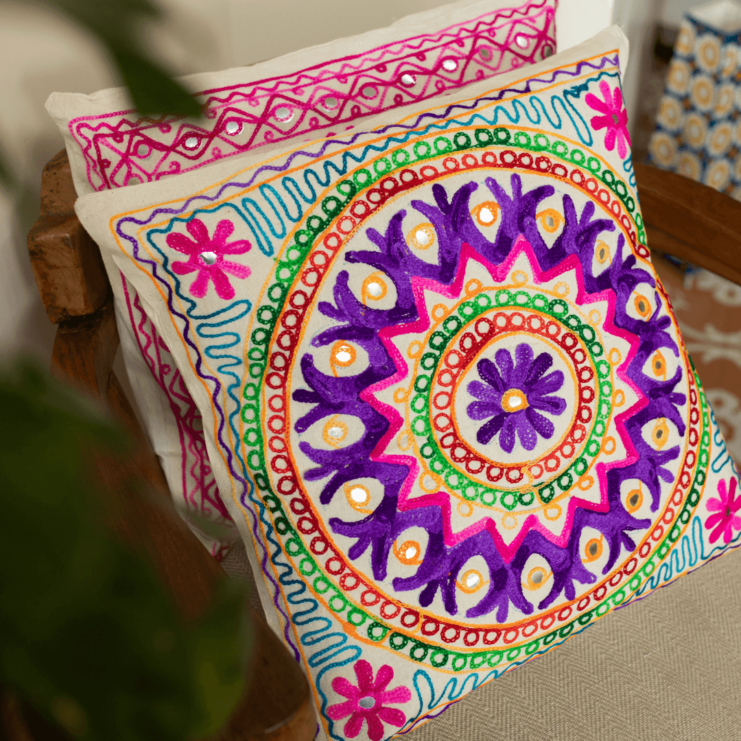 Mandala Aari Embroidery Cushion Cover (Set of 2)