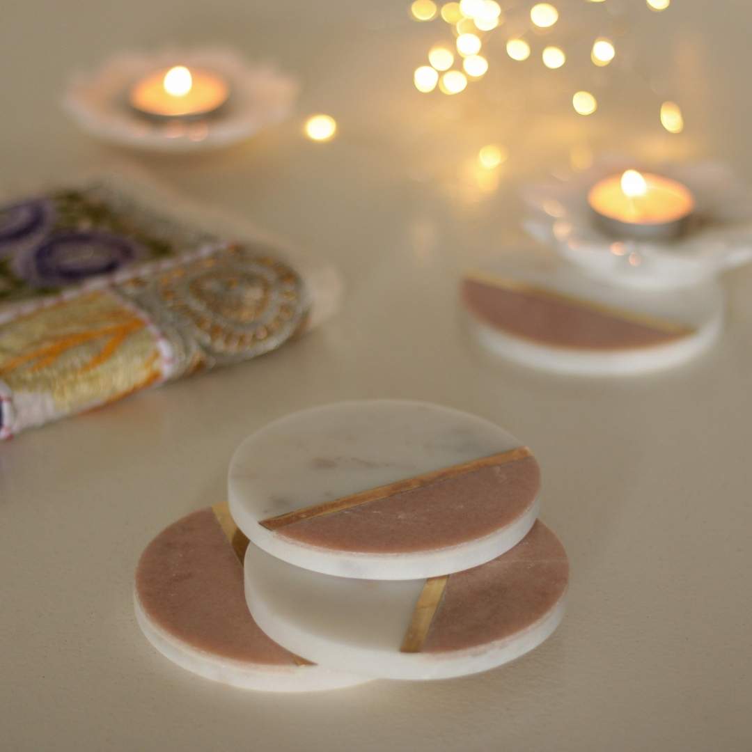 Atrangi Pink White Marble Coaster