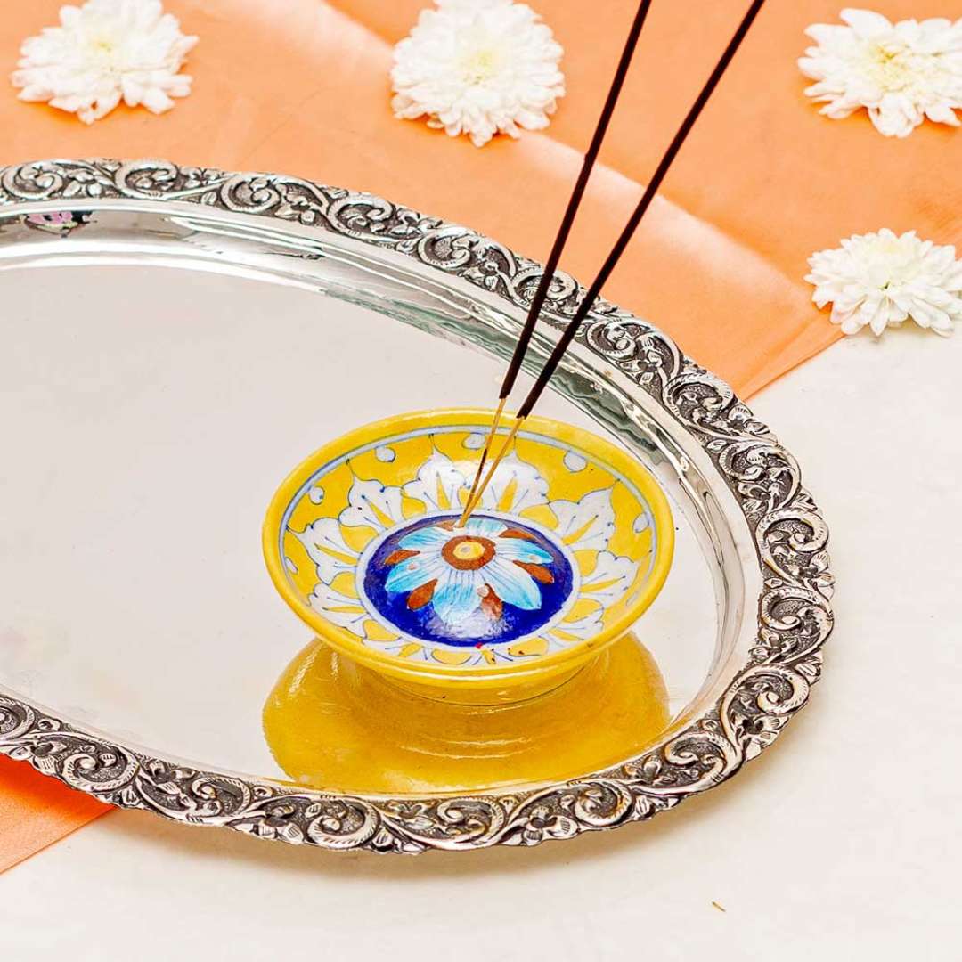 Assorted Blue Pottery Agarbatti Stand (Set Of 2)