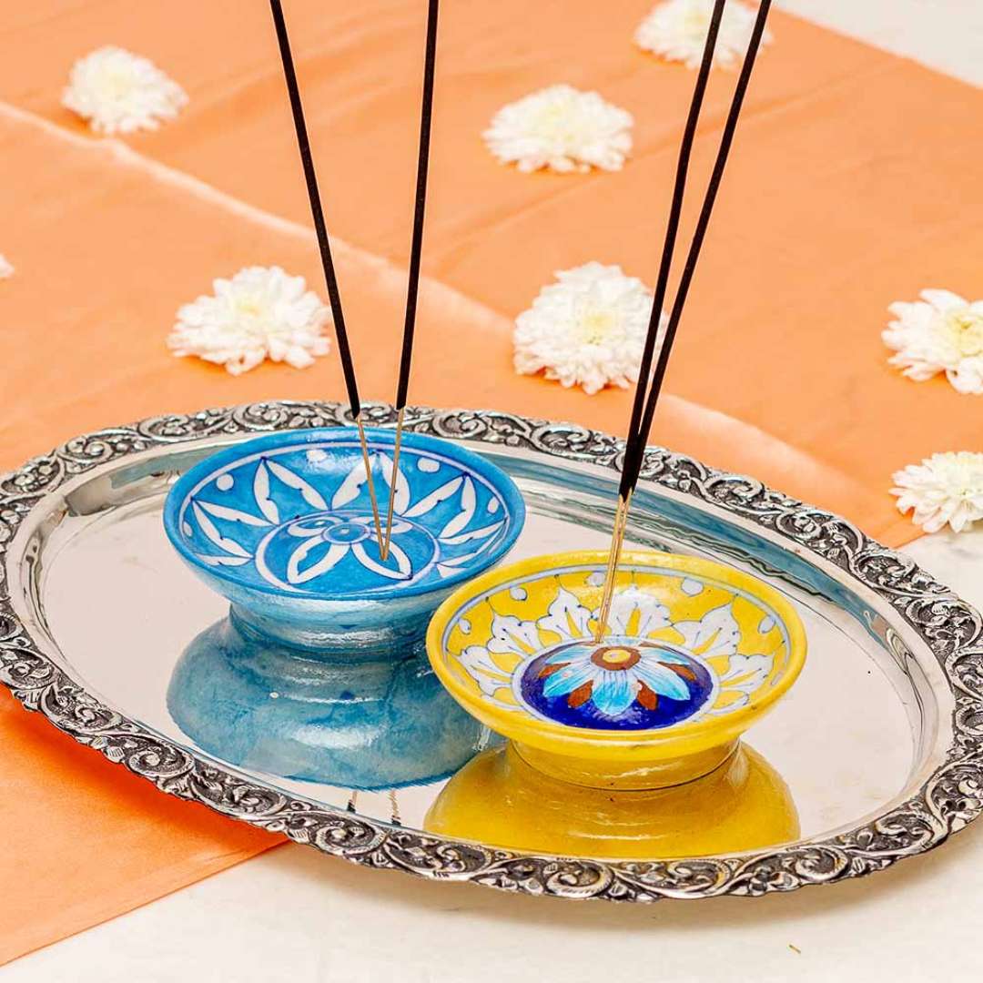 Assorted Blue Pottery Agarbatti Stand (Set Of 2)