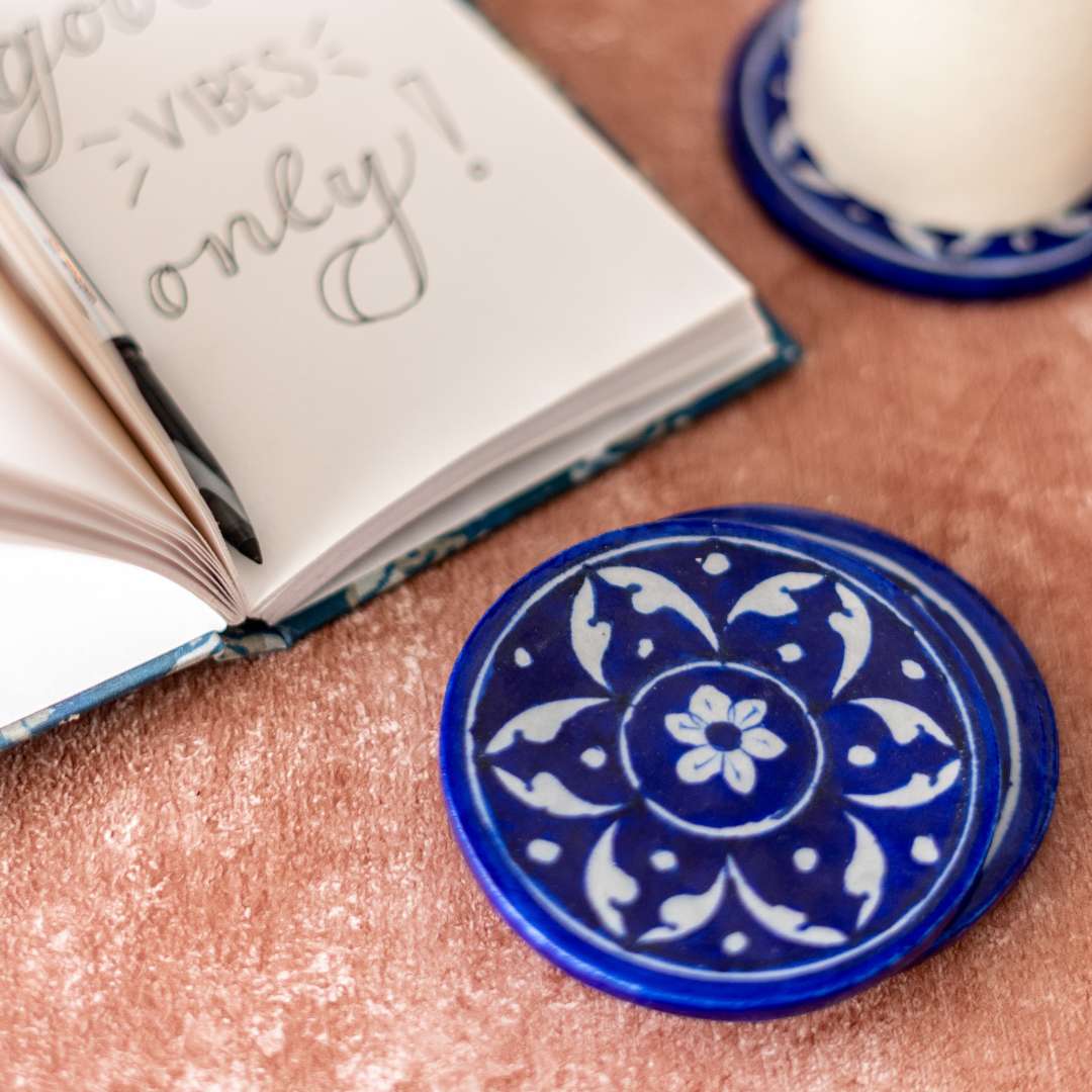 Assorted Blue Pottery Coaster (Set Of 6)