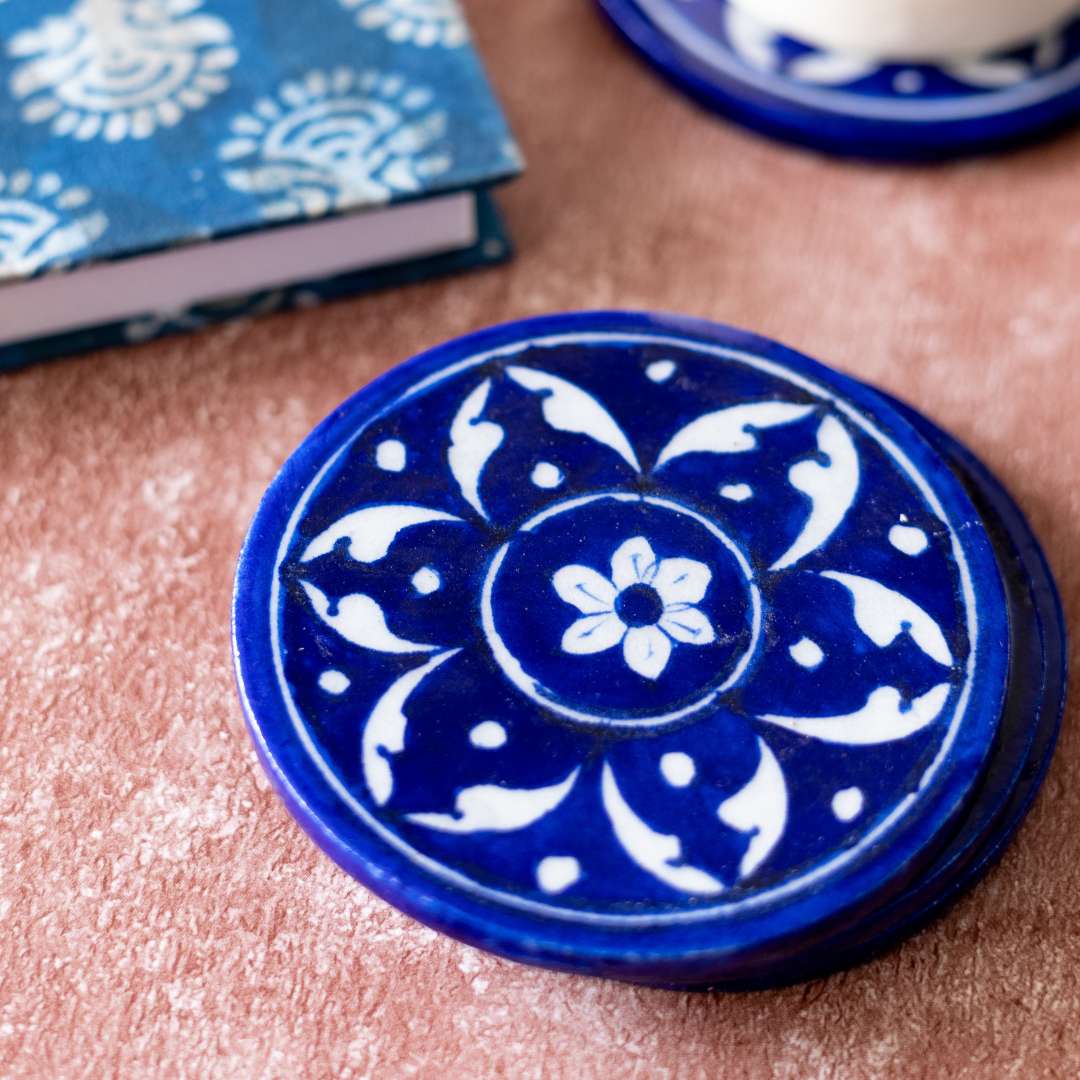 Blue Pottery Coaster - Dark Blue (Set Of 6)