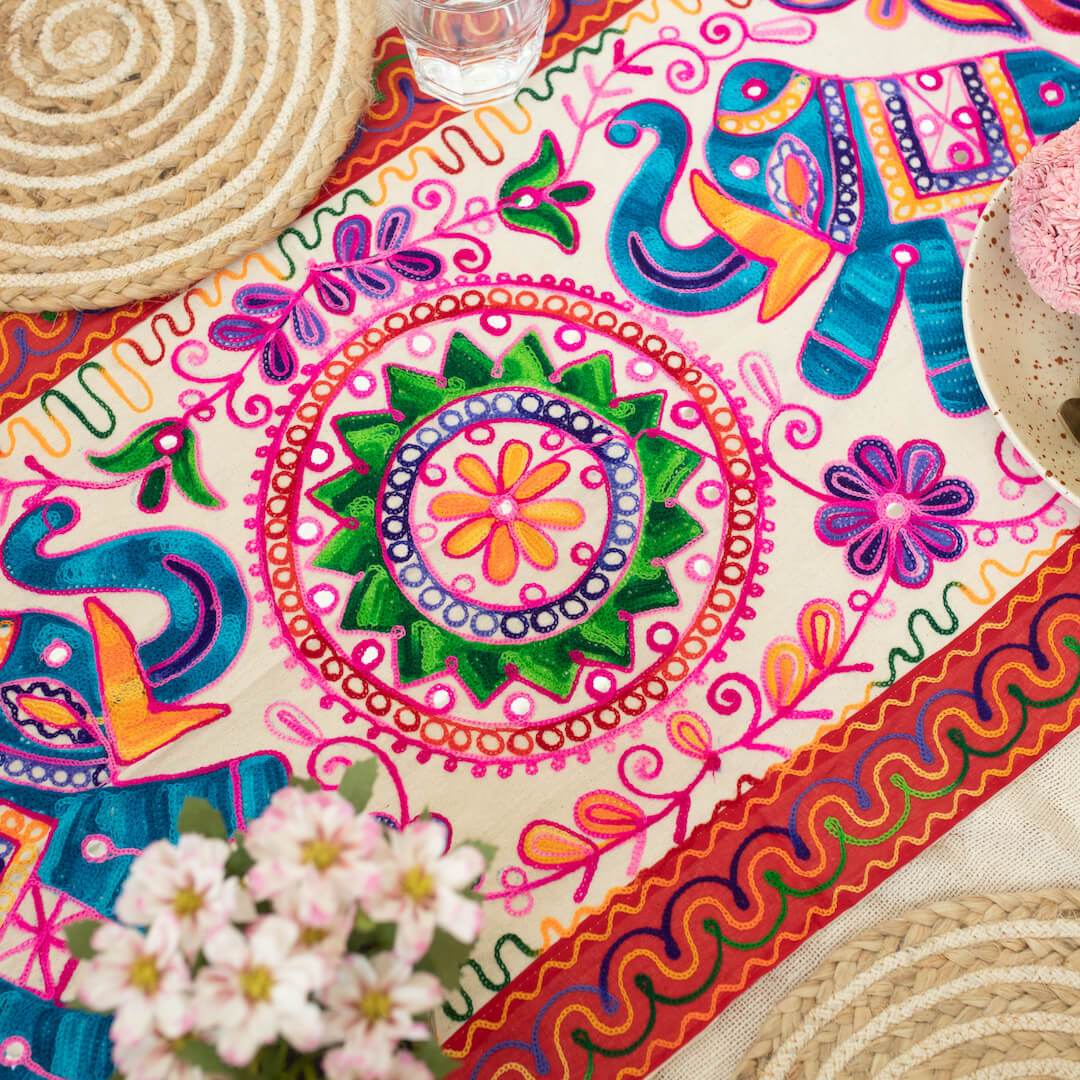 Atrangi Studio Elephant Ari Embroidery Table Runner