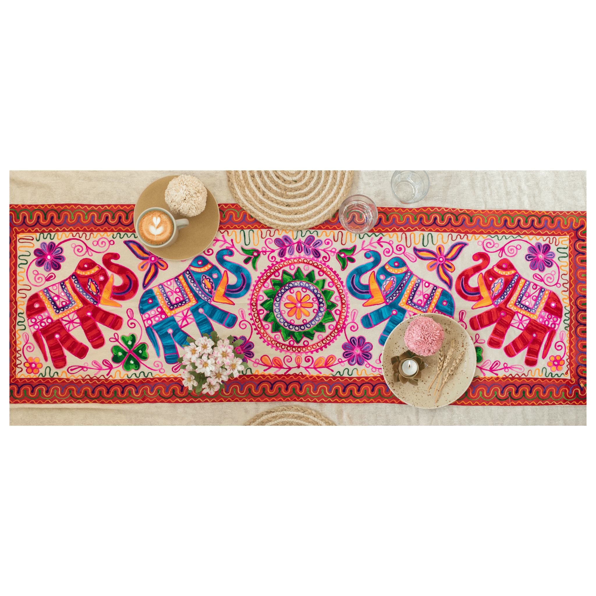 Atrangi Studio Elephant Ari Embroidery Table Runner Online