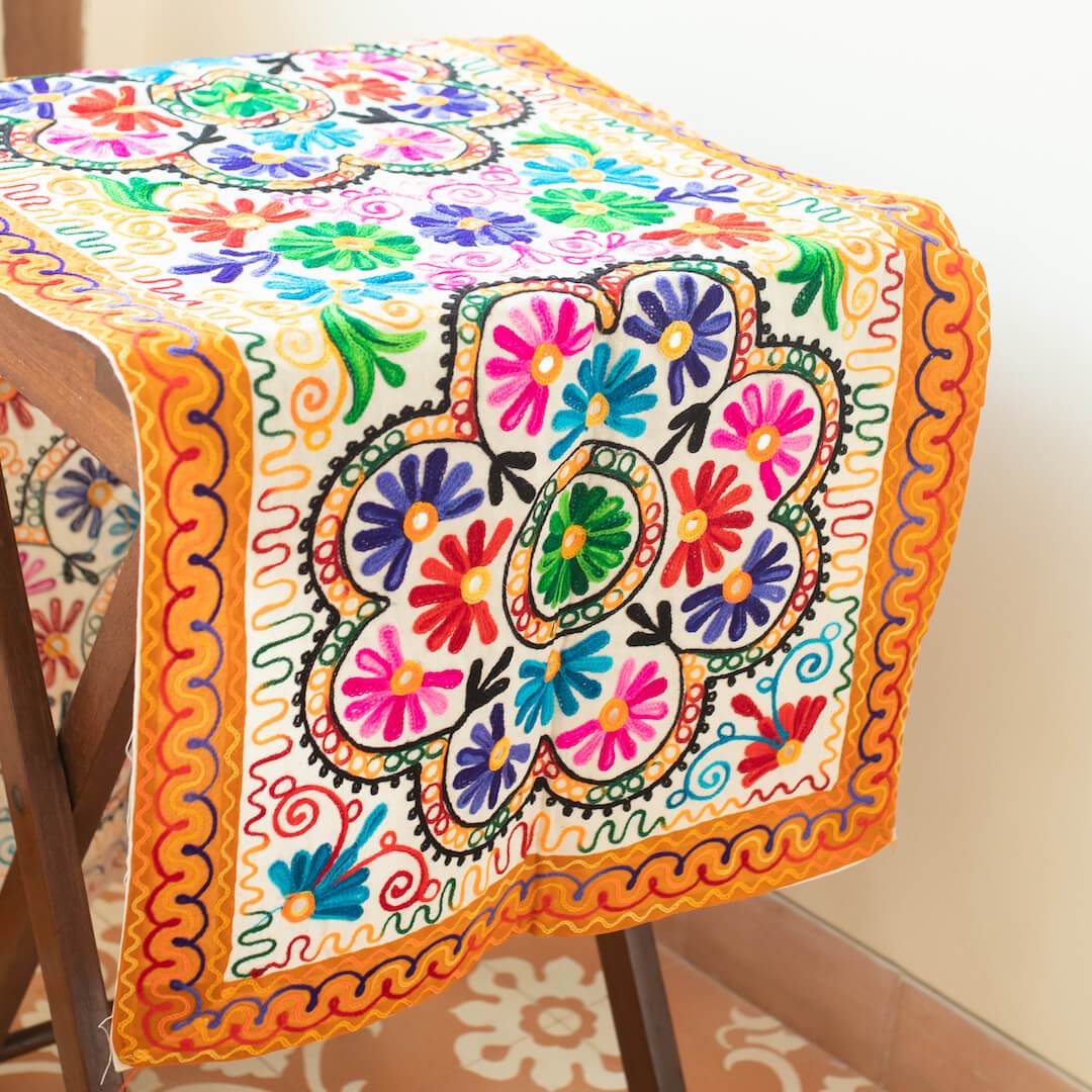 Atrangi Studio Flower Ari Embroidery Bed Runner