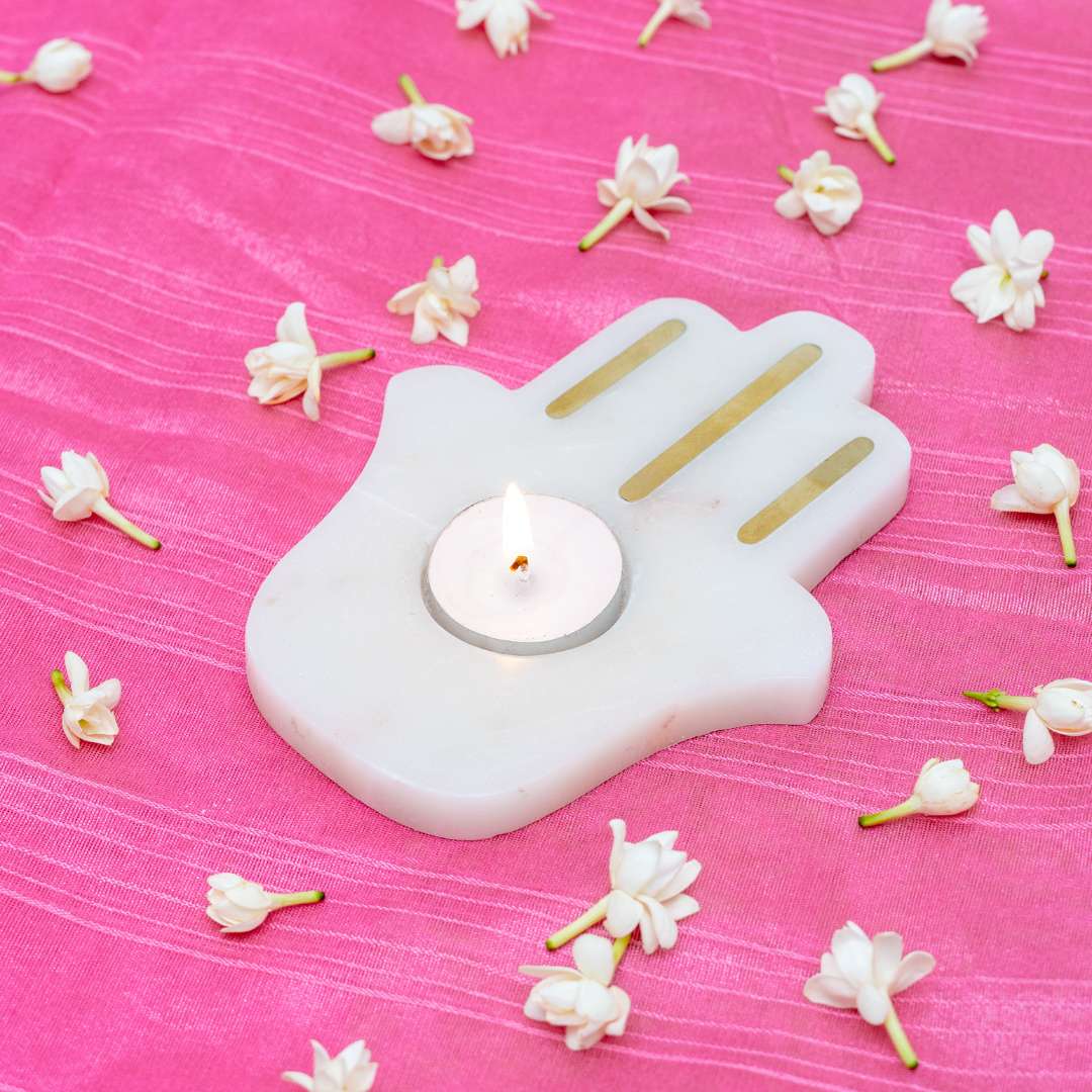 Atrangi Studio Hamsa Marble Candle Holder