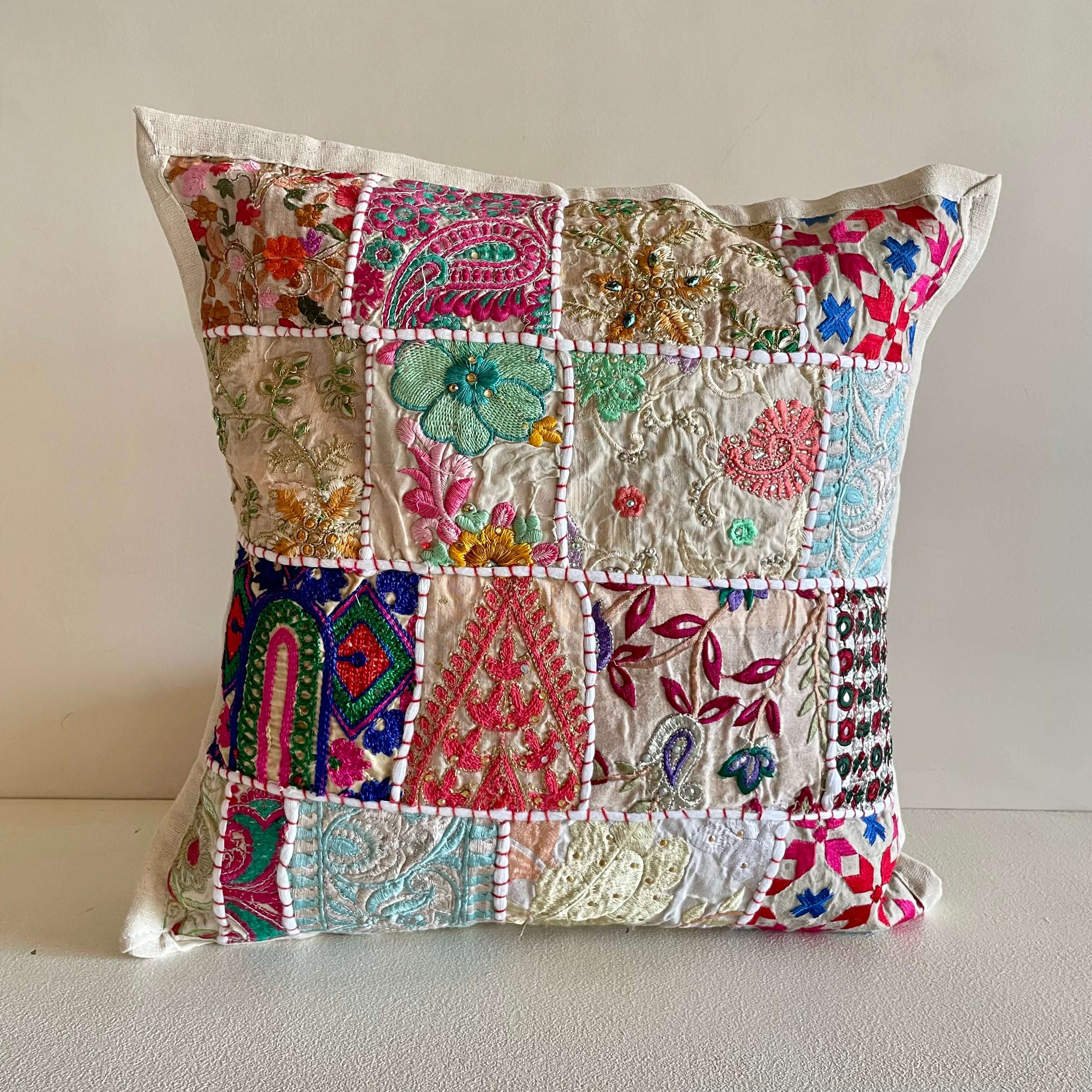 White Patchwork Cushion Cover (Set of 2)