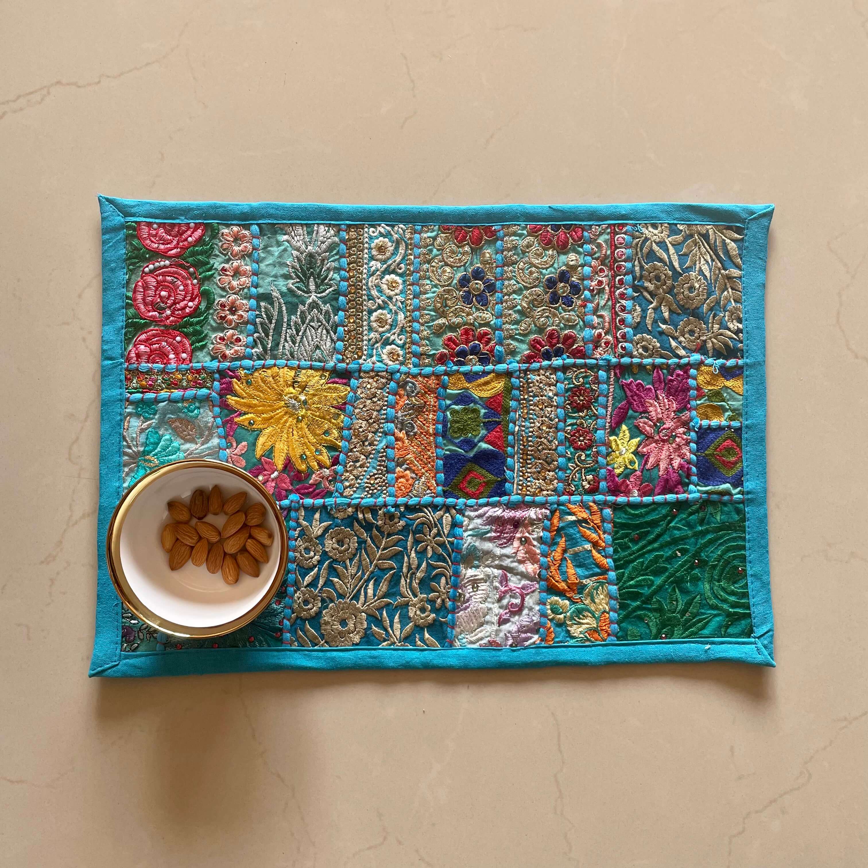 Light Blue Patchwork Table Mats (Set of 2)