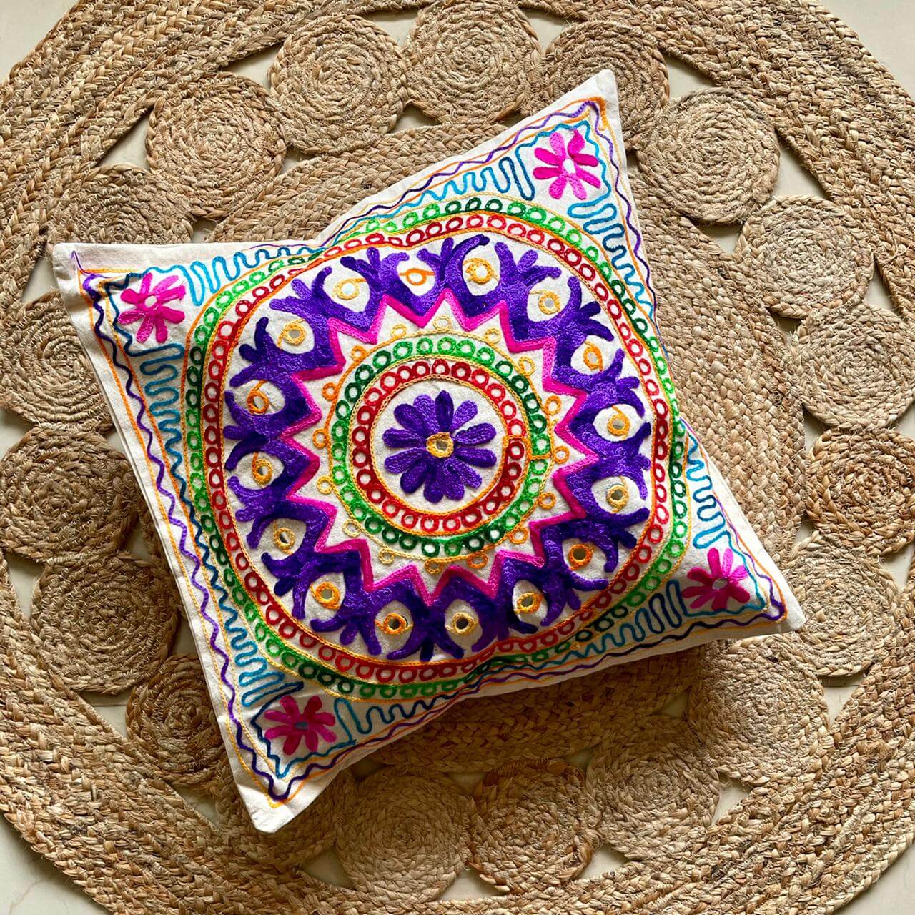 Mandala Aari Embroidery Cushion Cover (Set of 2)