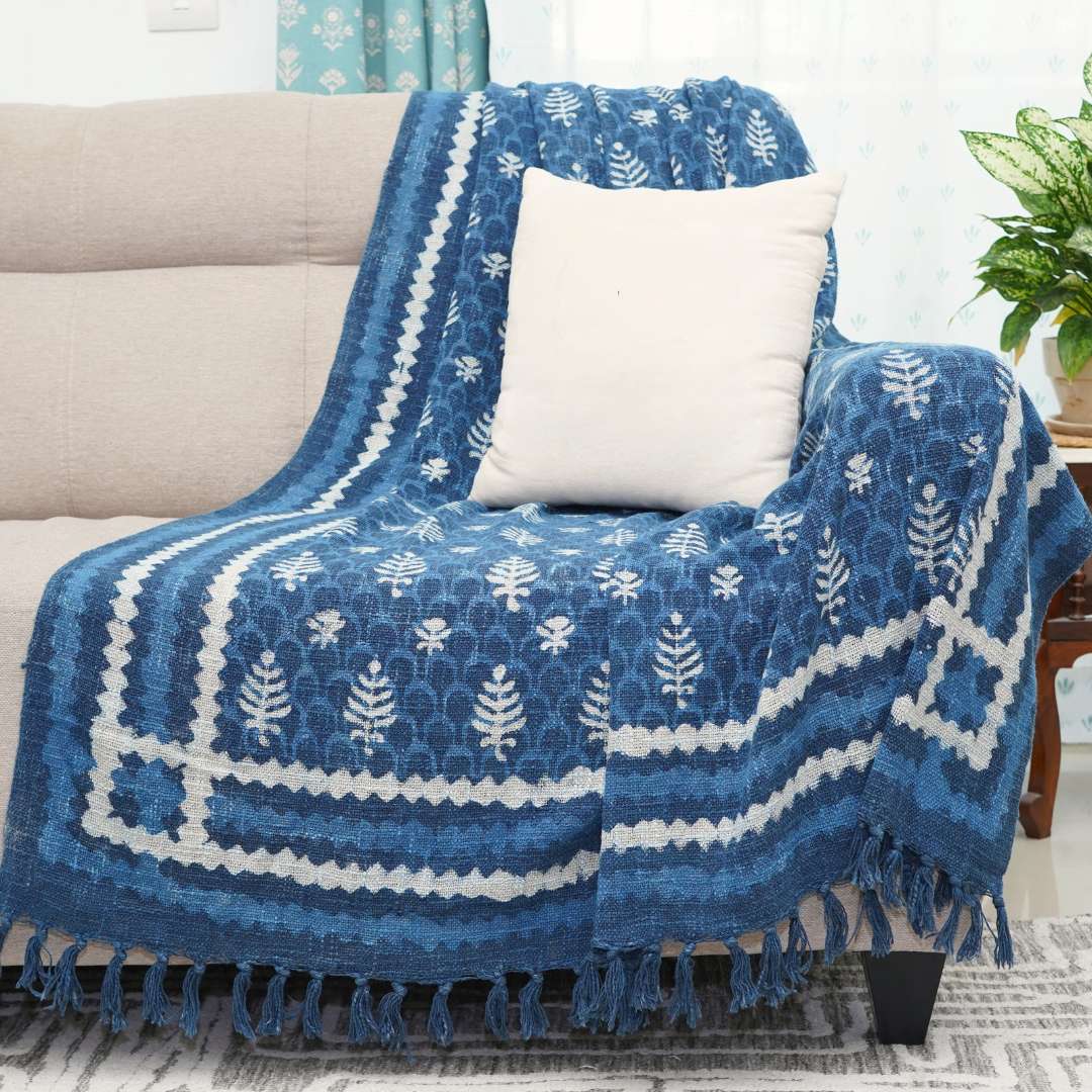 Atrangi Studio Indigo Block Print Sofa Throw