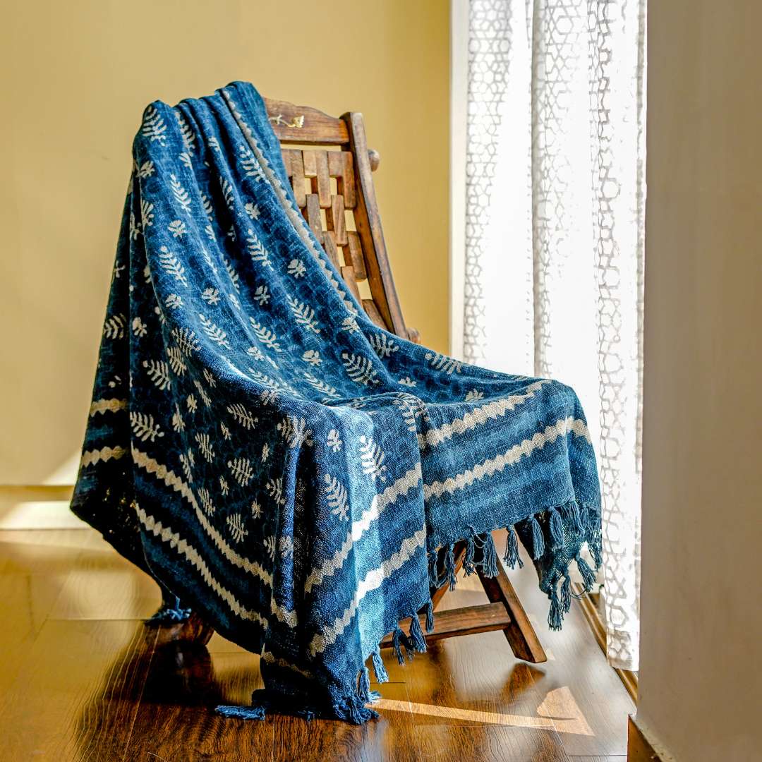 Atrangi Studio Indigo Block Print Sofa Throw