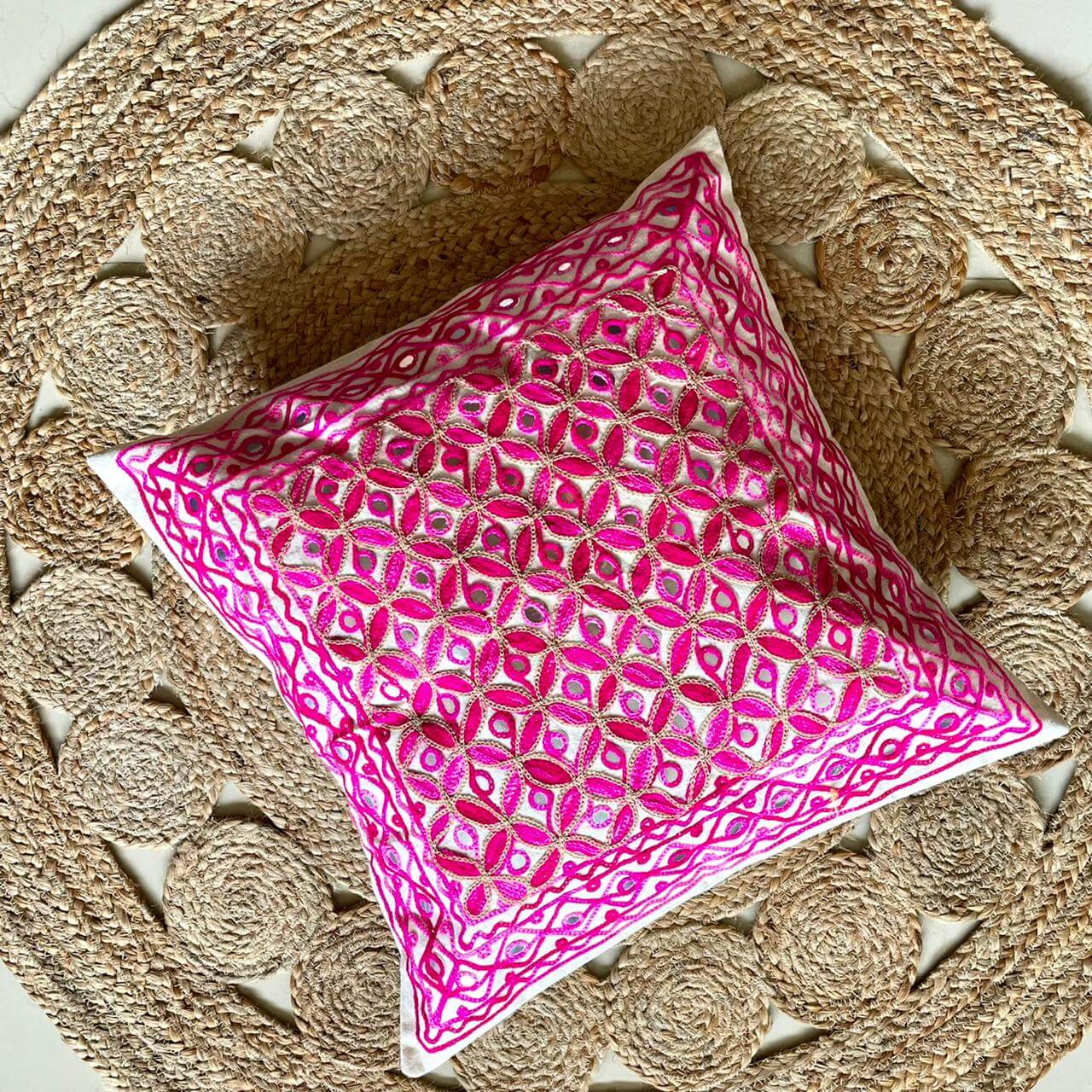 Shades Of Pink Aari Embroidery Cushion Cover (Set of 2)