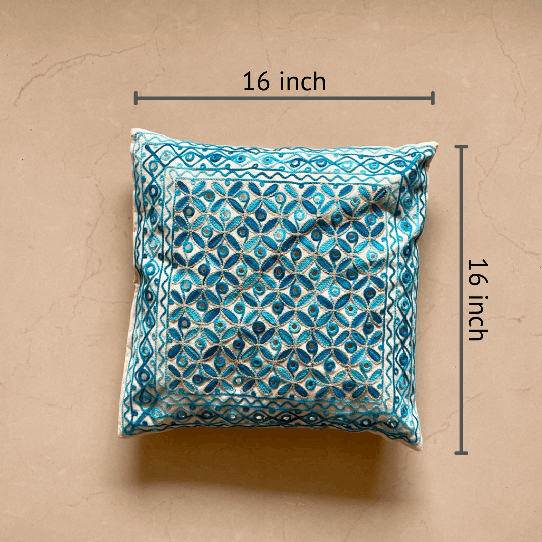 Shades Of Blue Aari Embroidery Cushion Cover (Set of 2)