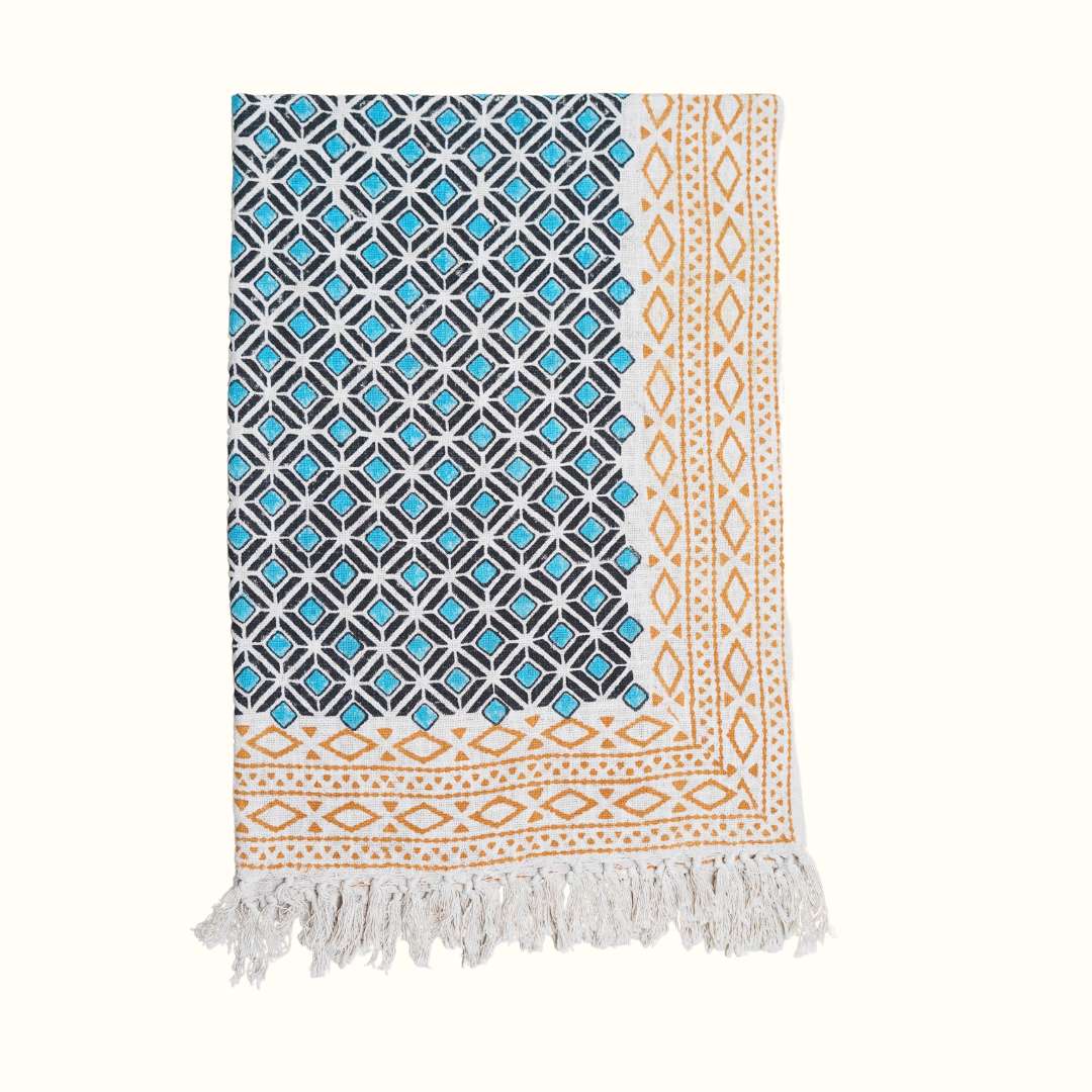 Atrangi Studio Teal Block Print Sofa Throw