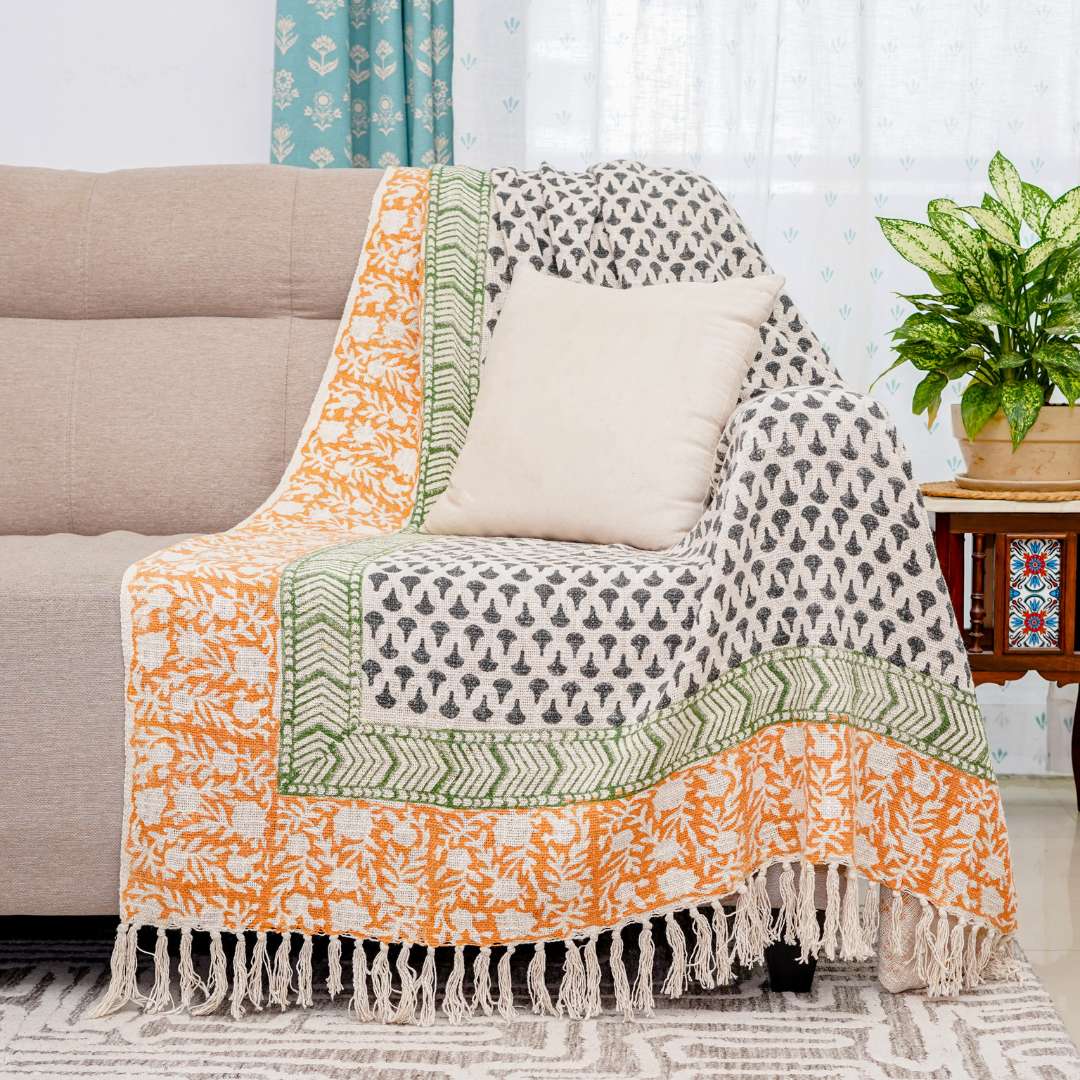 Atrangi Studio Tisva Block Print Sofa Throw