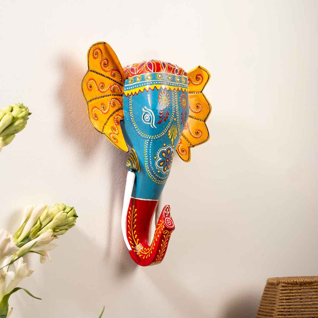 Turquoise Handpainted Elephant Wall Decor