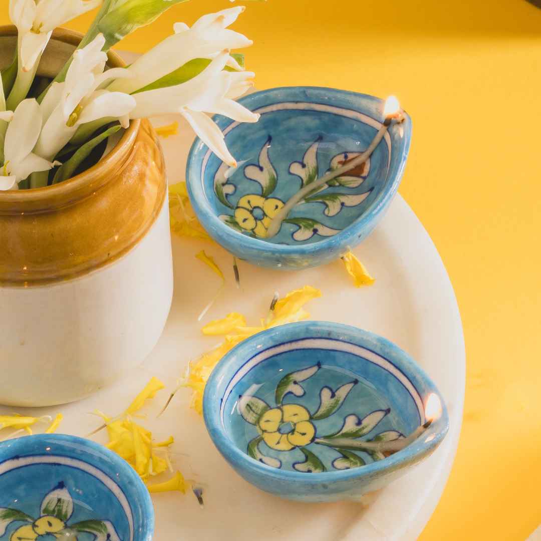 Atrangi Studio Tulip Blue Pottery Diya