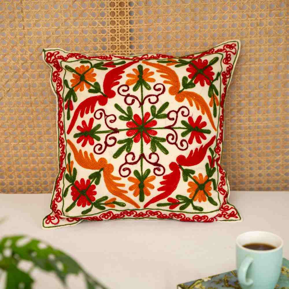 Rustic Bloom Aari Embroidery Cushion Cover (Set of 2)