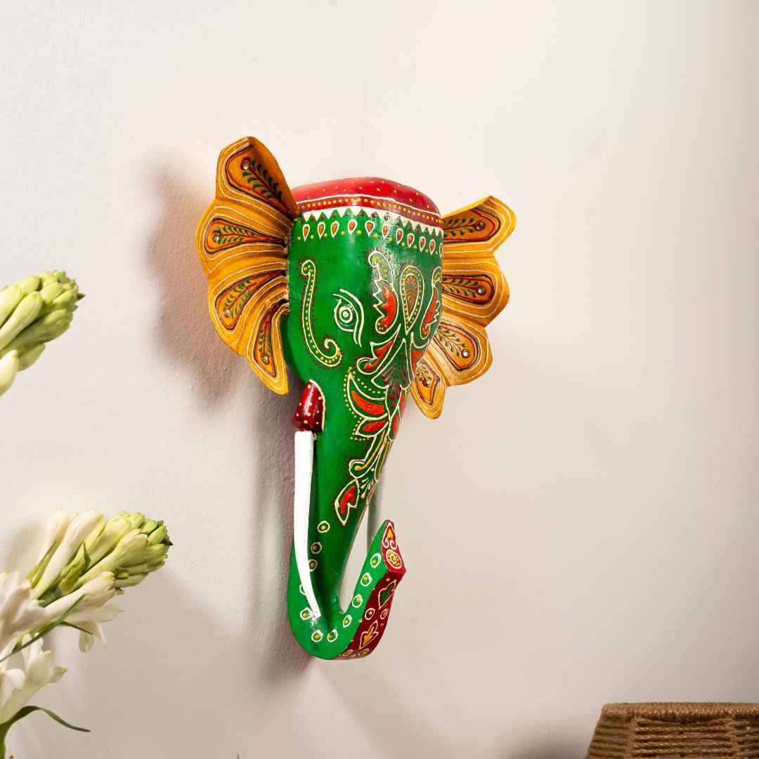 Green Handpainted Elephant Wall Decor