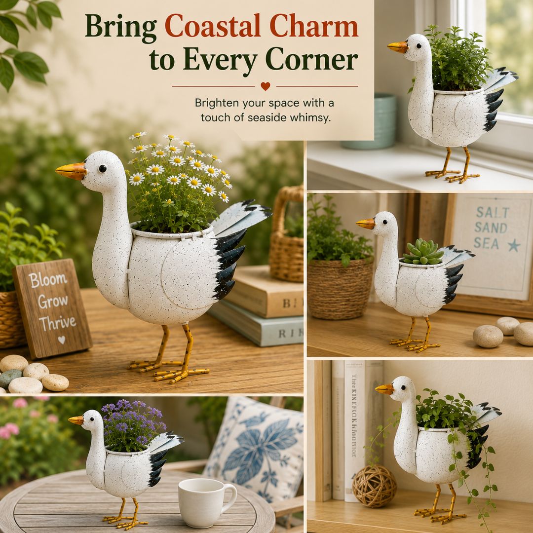 Seagull Handpainted Metal Planter