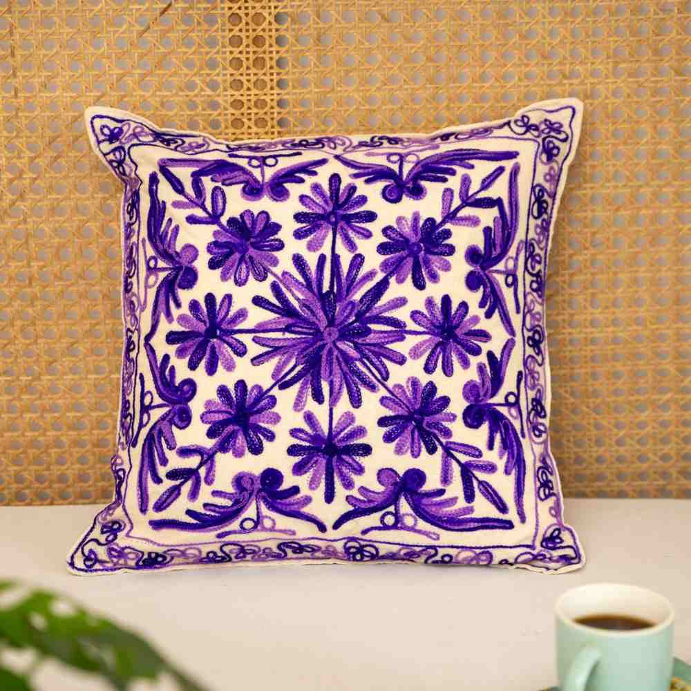 Violet Vibes Embroidery Cushion Cover (Set of 2)