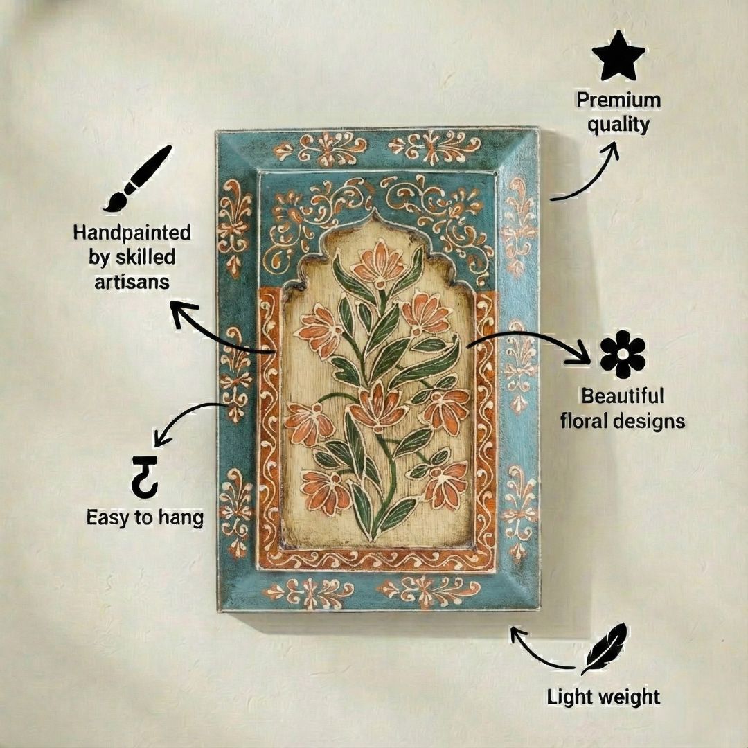 Turquoise Handpainted Wooden Wall Frame (12x8 inch)