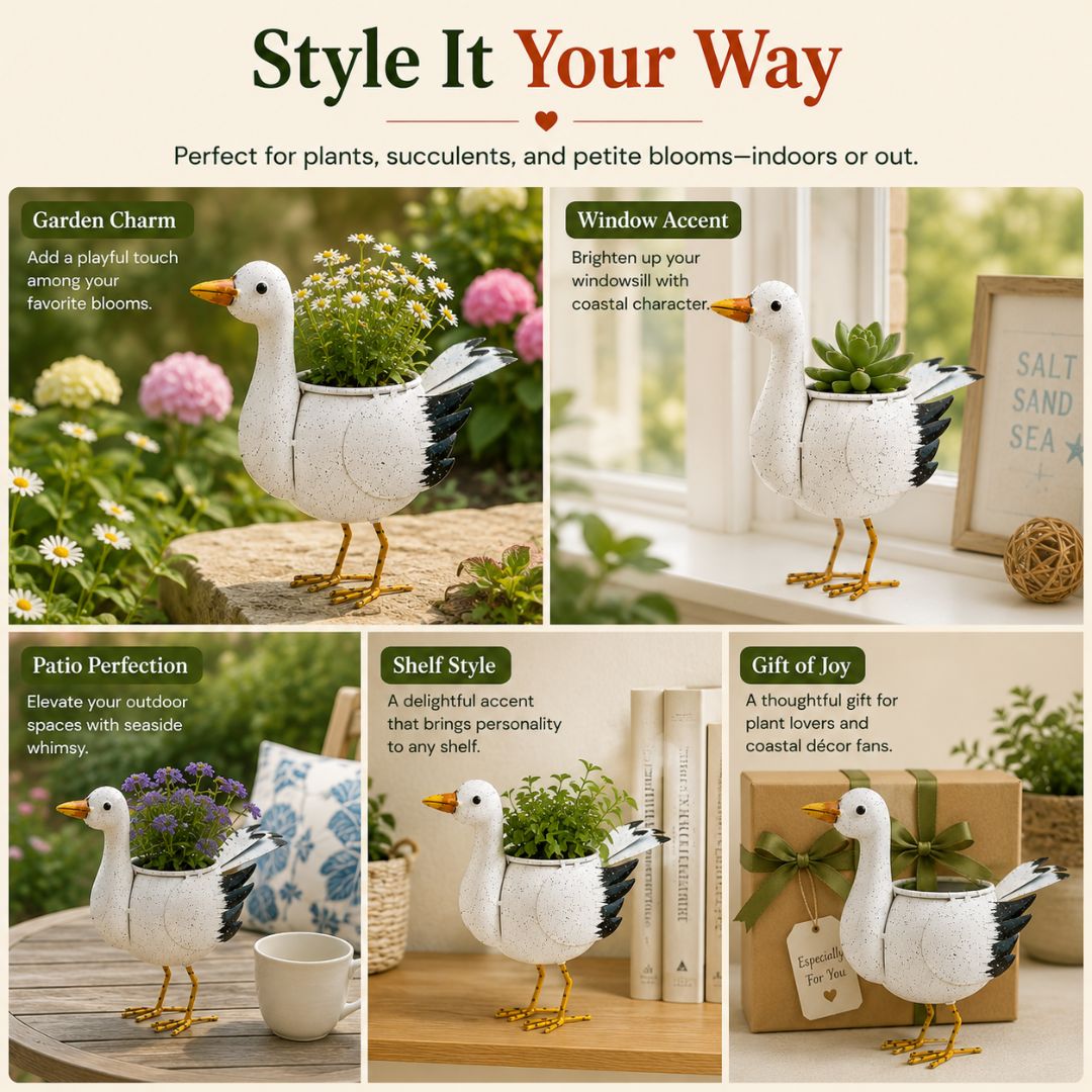 Seagull Handpainted Metal Planter