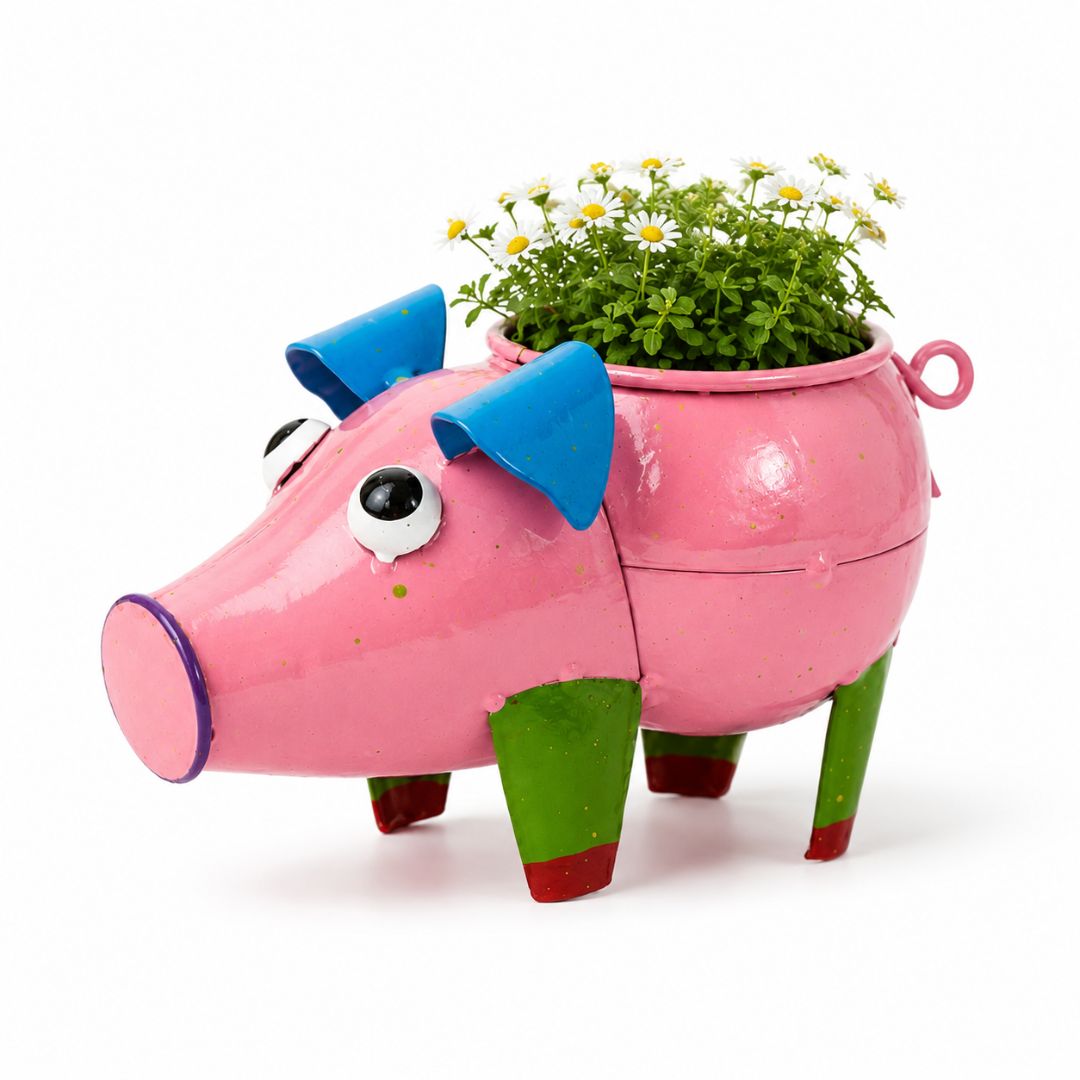 Piglet Handpainted Metal Planter