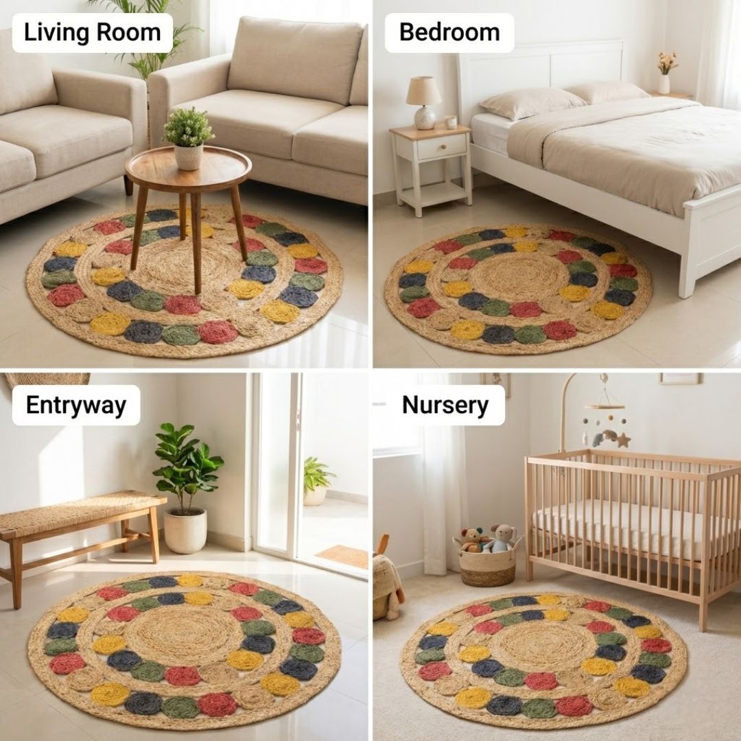Colourful Circles Jute Rug