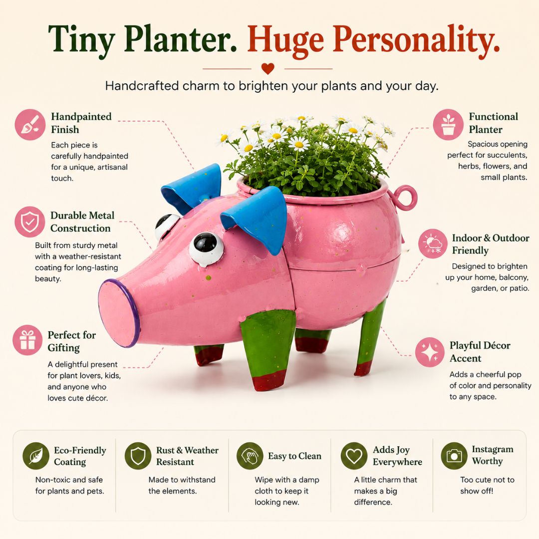 Piglet Handpainted Metal Planter