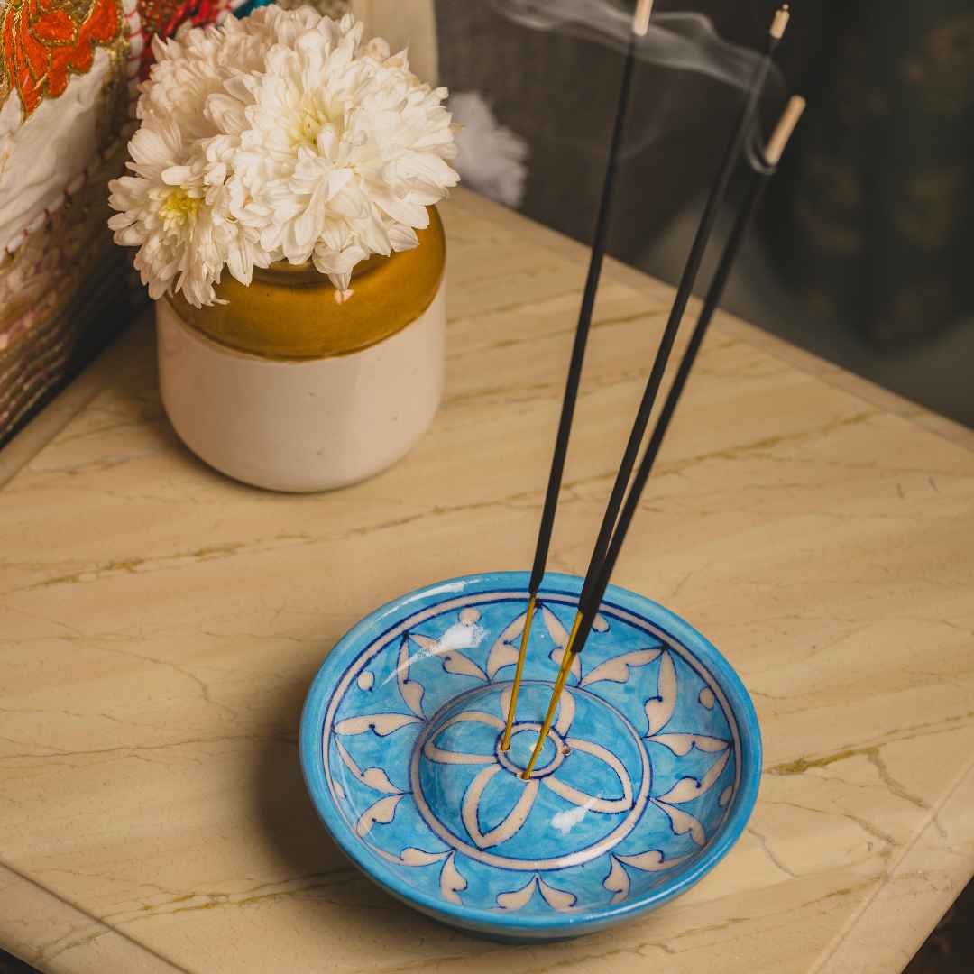 Handcrafted Blue Blue Pottery Agarbatti Stand | Atrangi Studio