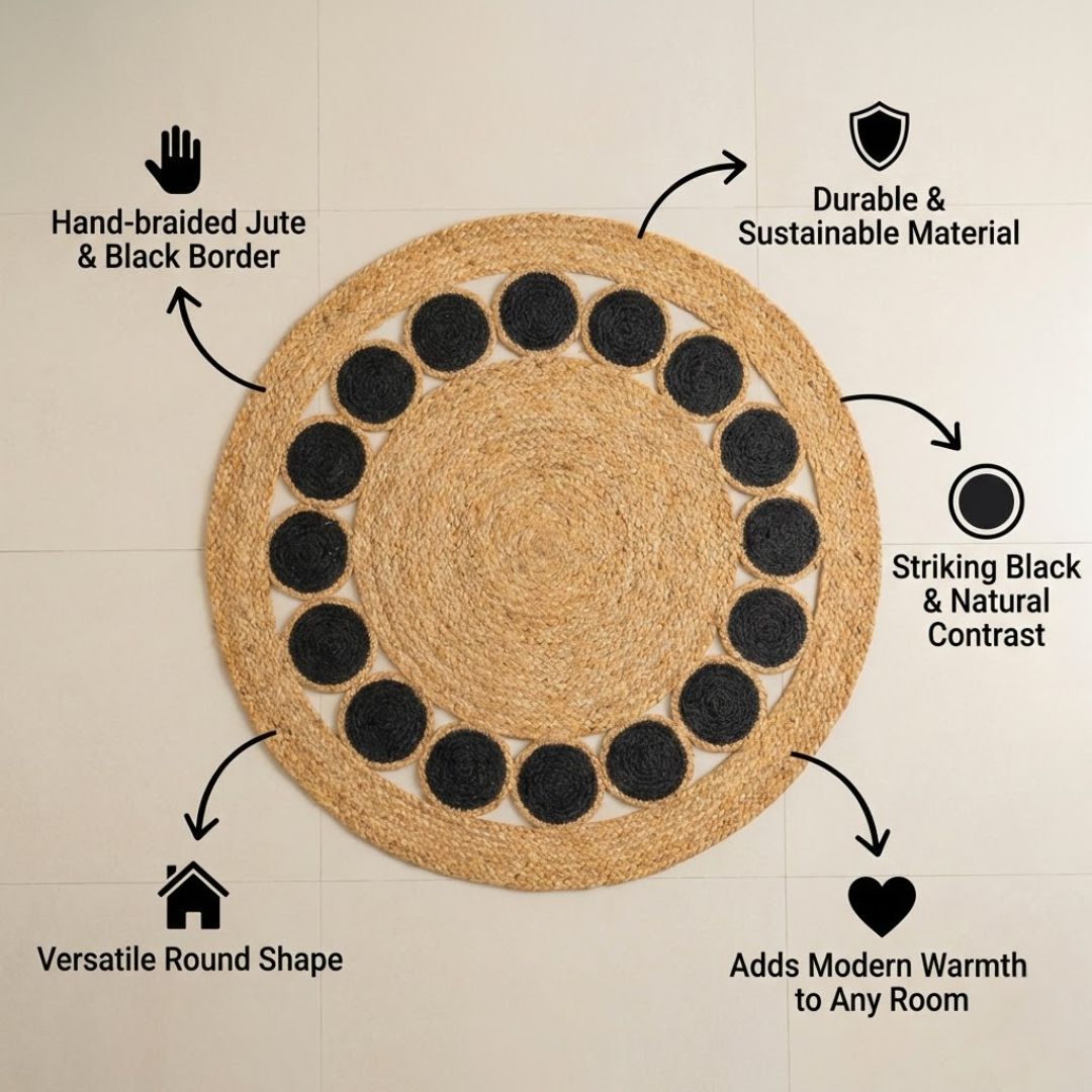Black Round Jute Rug