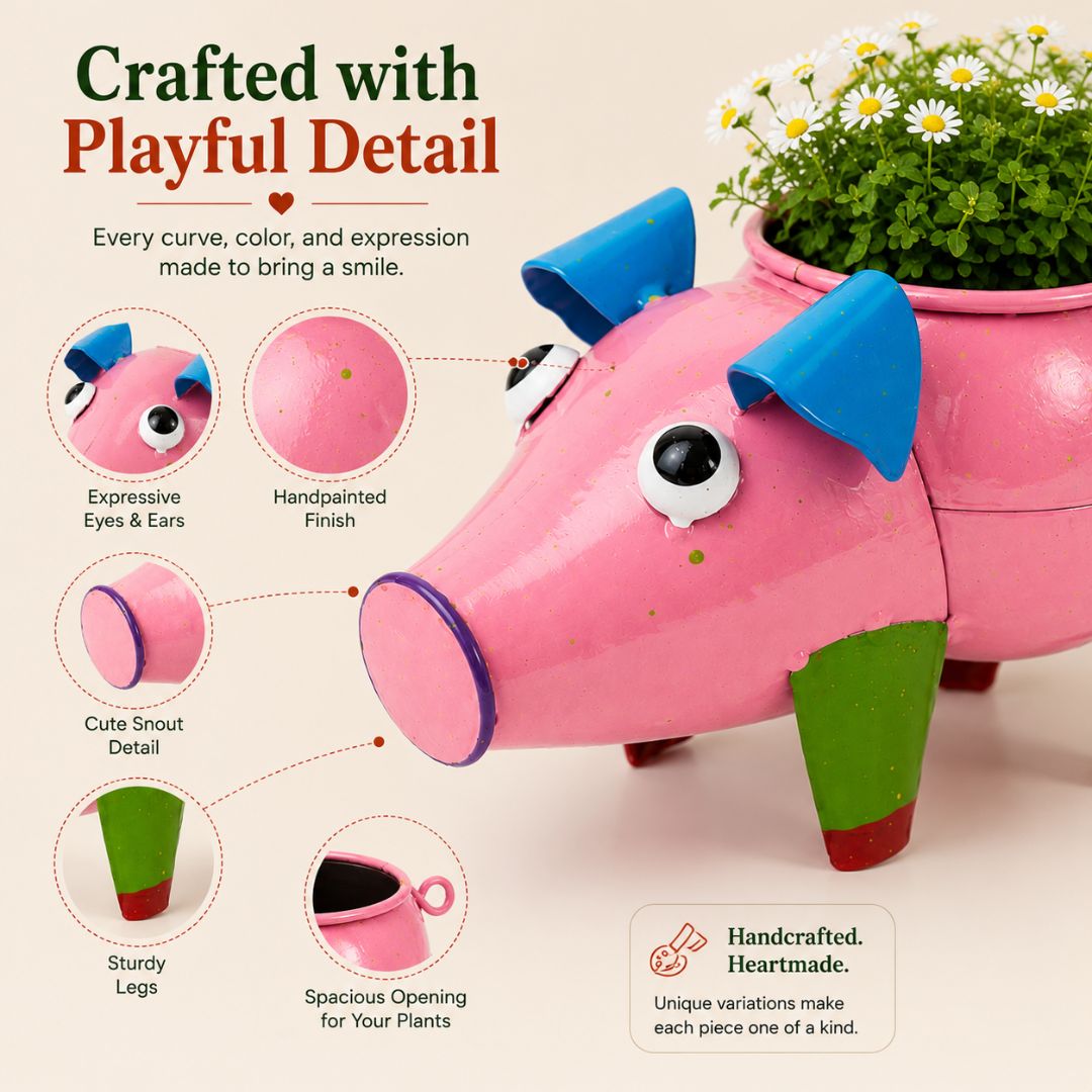 Piglet Handpainted Metal Planter