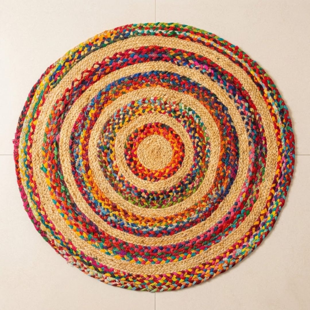 Multicolour Round Jute Rug