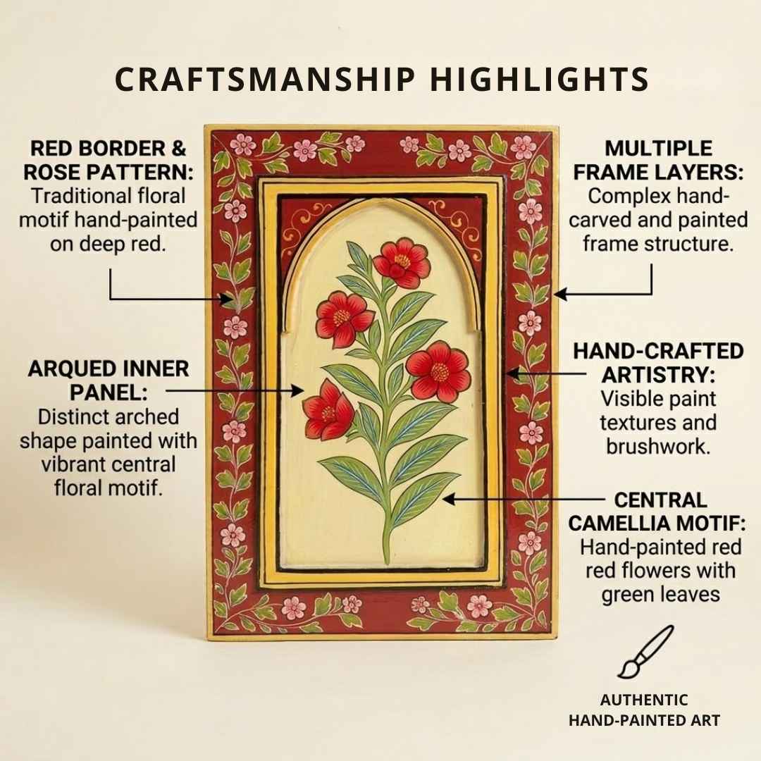 Atrangi Studio Wooden wall frame - Gulnar floral wall frame highlighting handpainted craftsmanship and arch detail