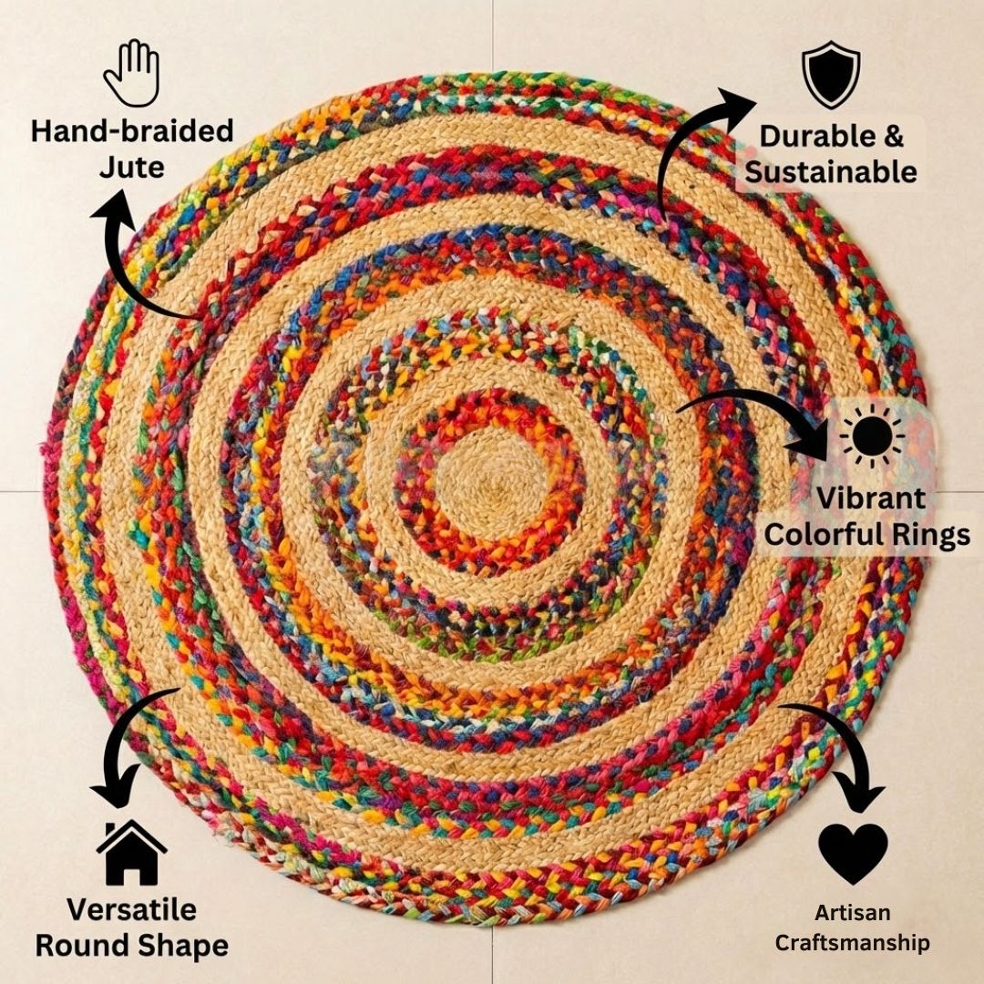 Multicolour Round Jute Rug