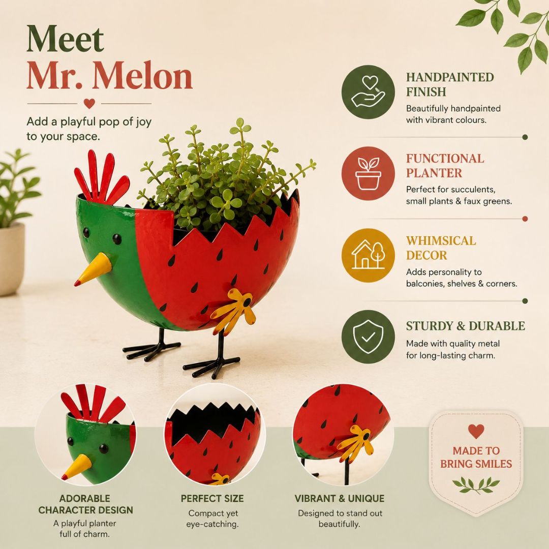 Mr. Melon Handpainted Metal Planter