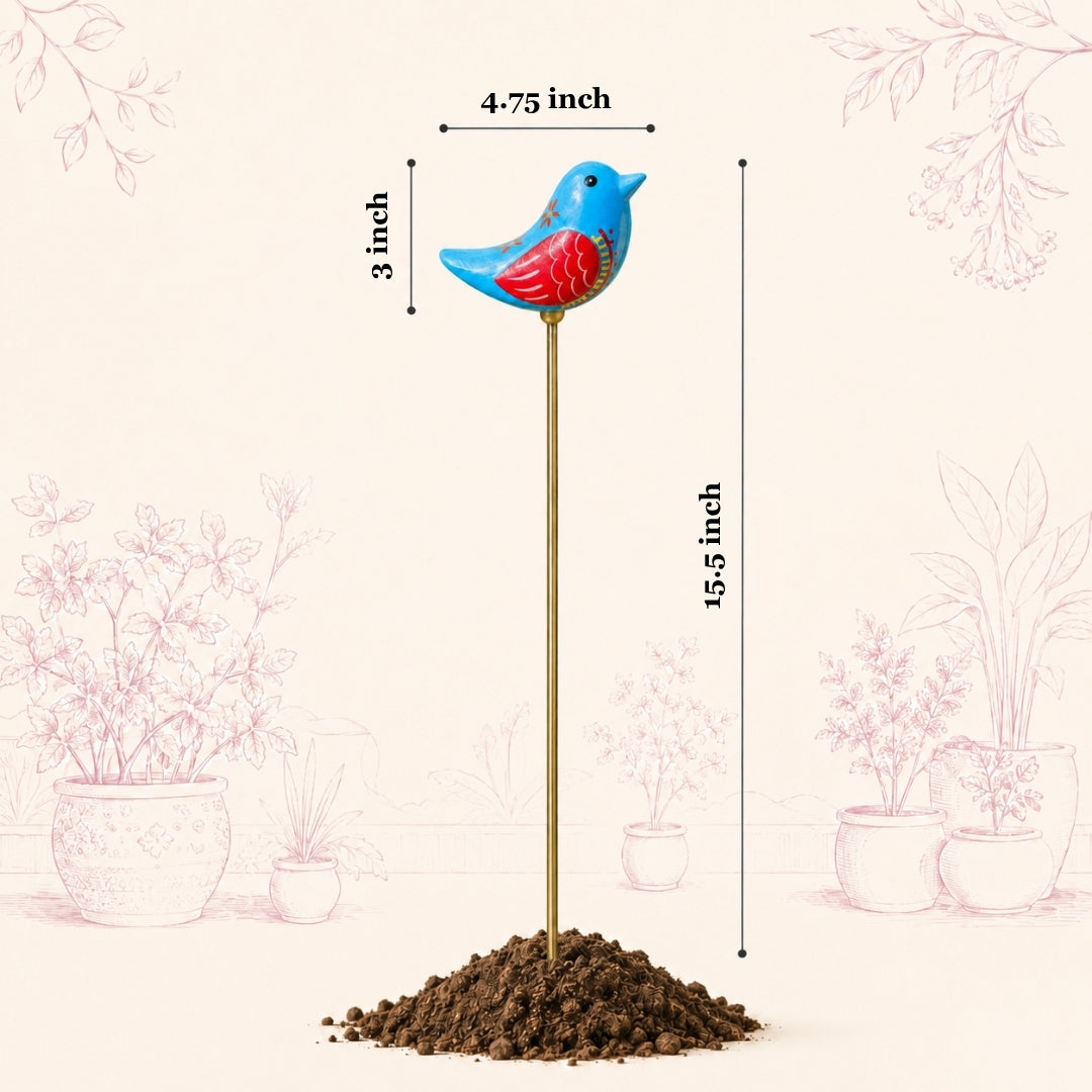 Chirpy Bird Wooden Garden Stake (Set Of 3)